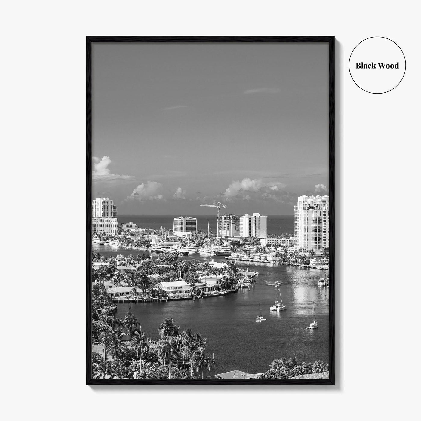 Fort Lauderdale Skyline Black and White Fine Art Photo Print, Florida USA, Wall Poster