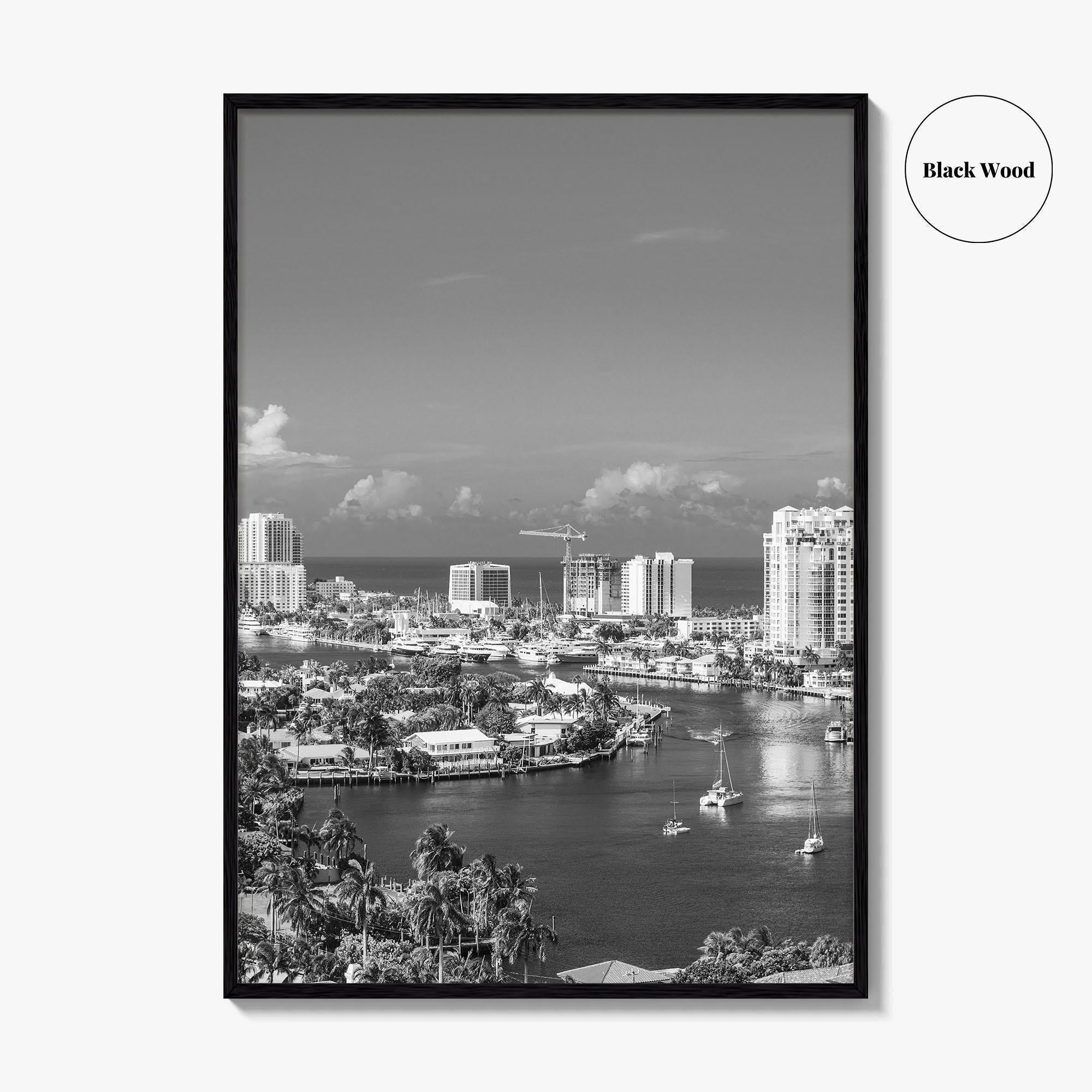 Fort Lauderdale Skyline Black and White Fine Art Photo Print, Florida USA, Wall Poster