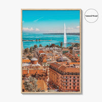 Geneva Skyline Fine Art Photo Print, Wall Decor Poster, Switzerland, Jet d'Eau, Lake Leman
