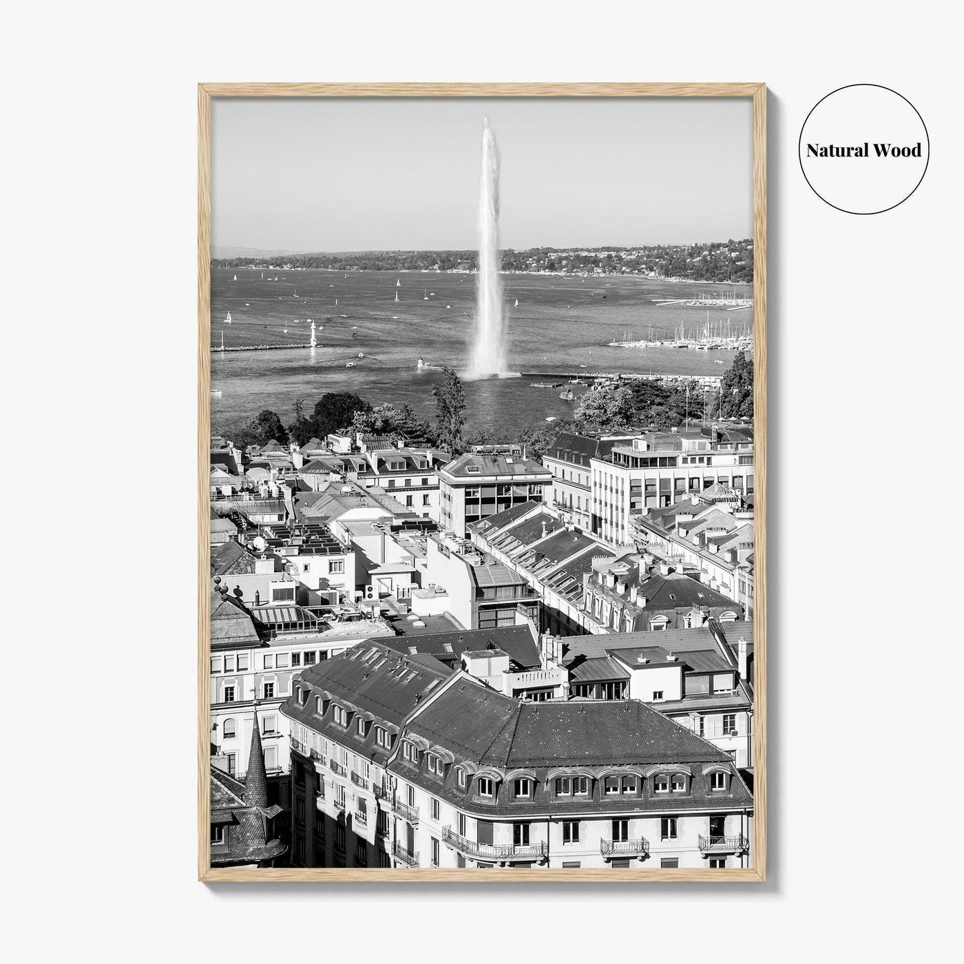 Geneva Black and White Fine Art Photo Print, Jet d'Eau, Lac Leman, Switzerland Poster