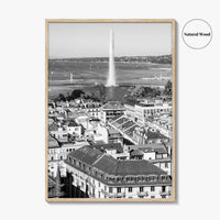 Geneva Black and White Fine Art Photo Print, Jet d'Eau, Lac Leman, Switzerland Poster