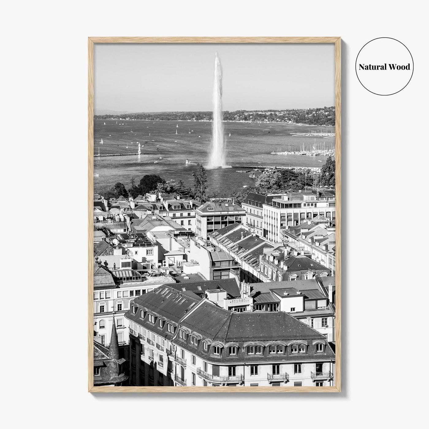 Geneva Black and White Fine Art Photo Print, Jet d'Eau, Lac Leman, Switzerland Poster