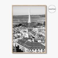Geneva Black and White Fine Art Photo Print, Jet d'Eau, Lac Leman, Switzerland Poster
