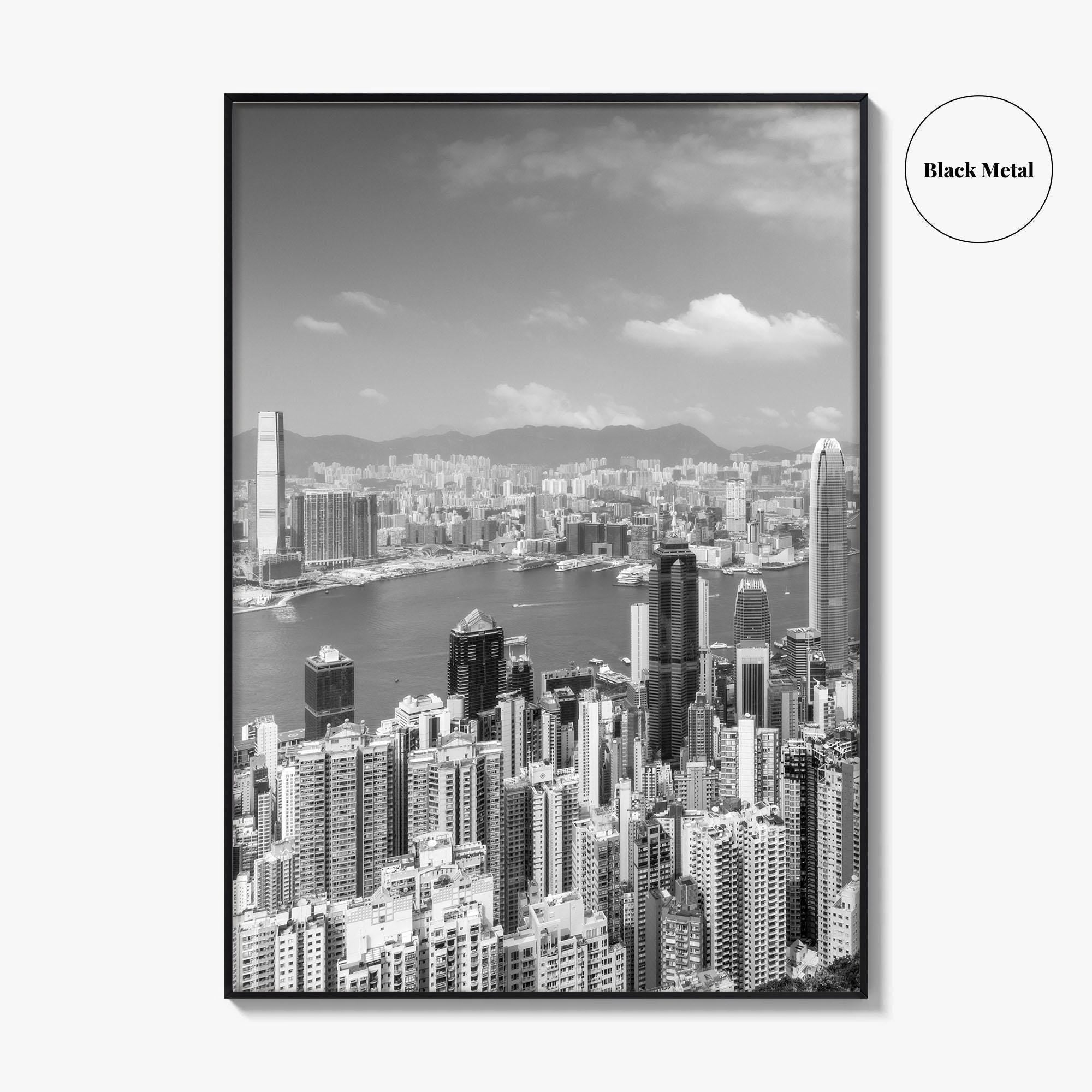 Hong Kong Skyline Black and White Fine Art Photo Print, Victoria Peak Poster