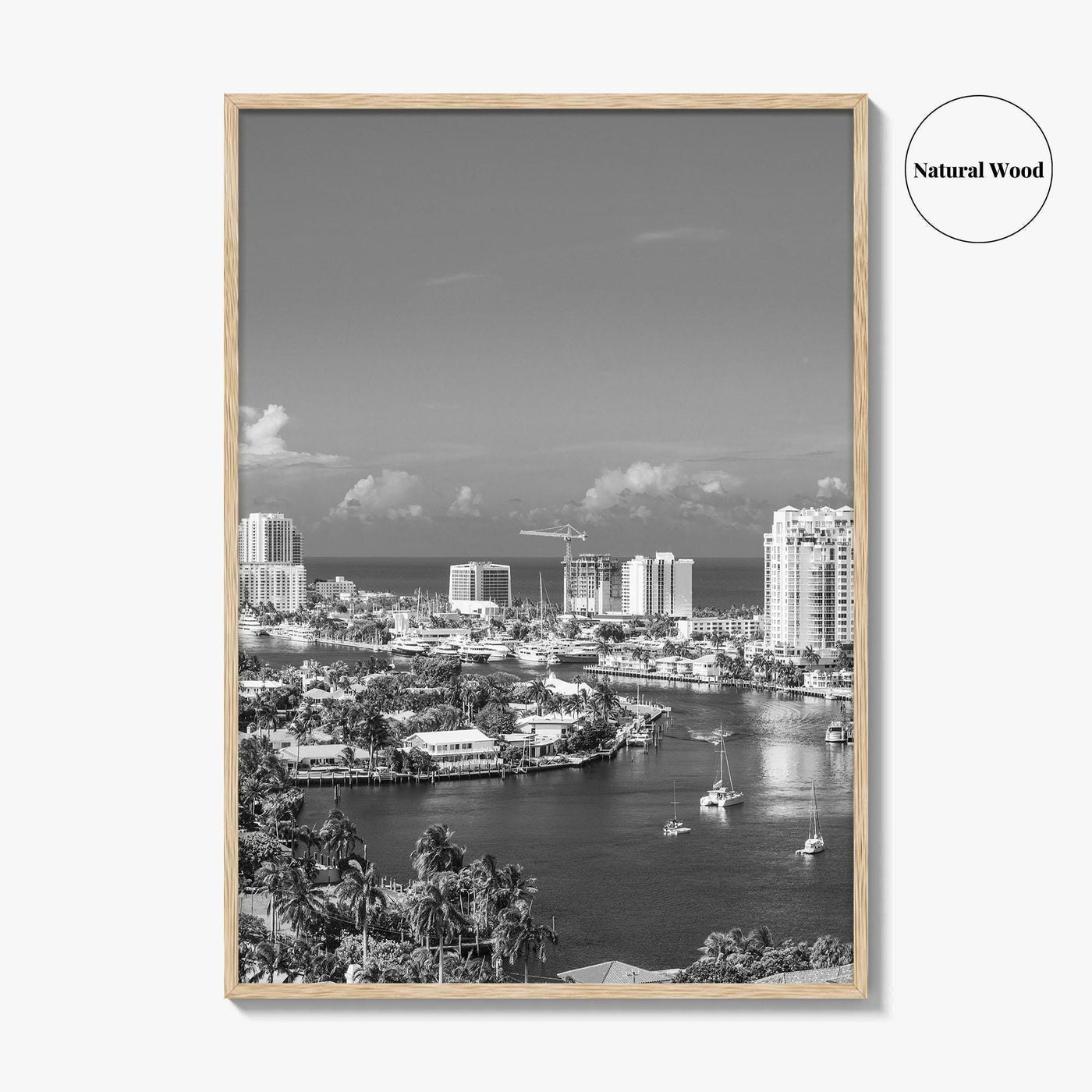 Fort Lauderdale Skyline Black and White Fine Art Photo Print, Florida USA, Wall Poster