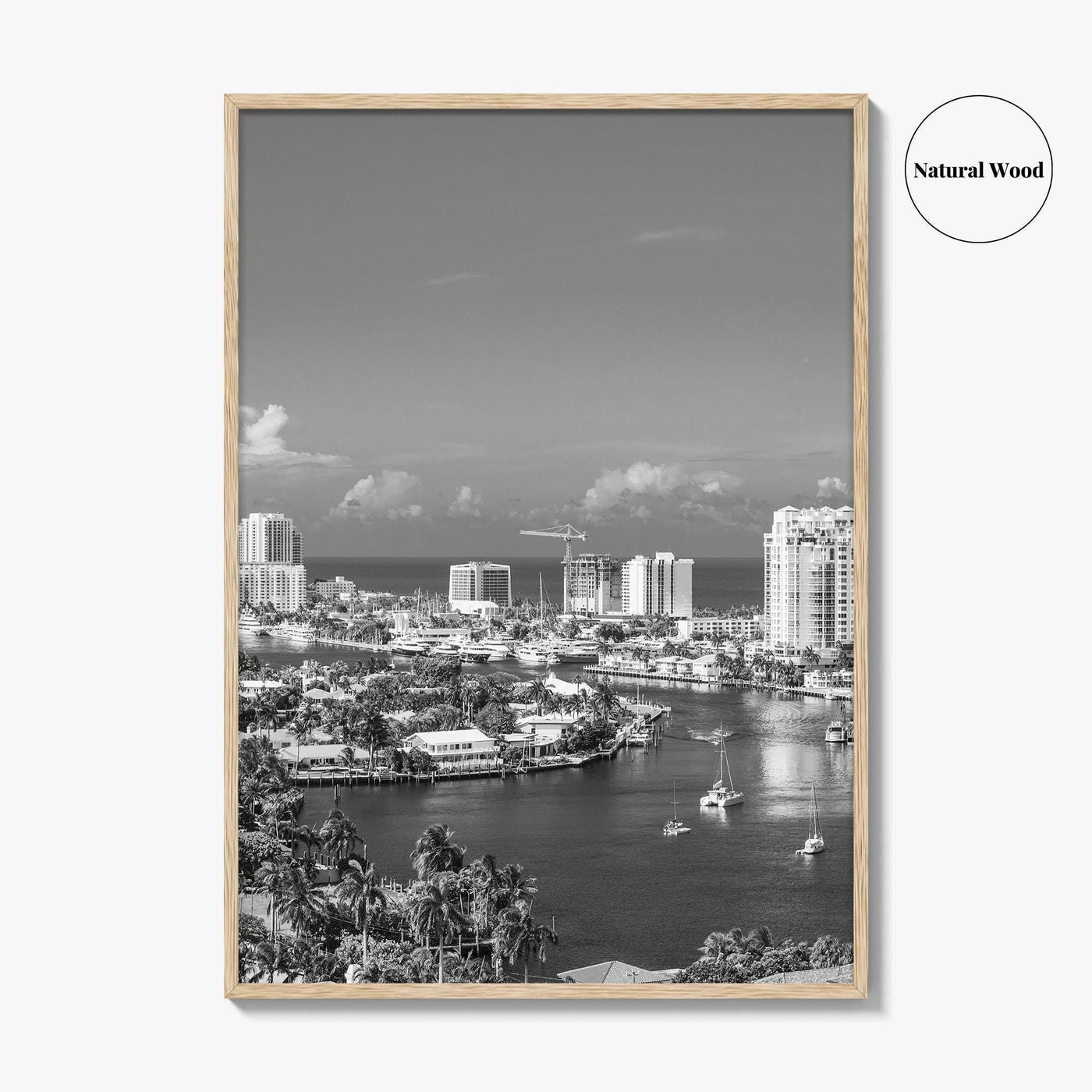 Fort Lauderdale Skyline Black and White Fine Art Photo Print, Florida USA, Wall Poster