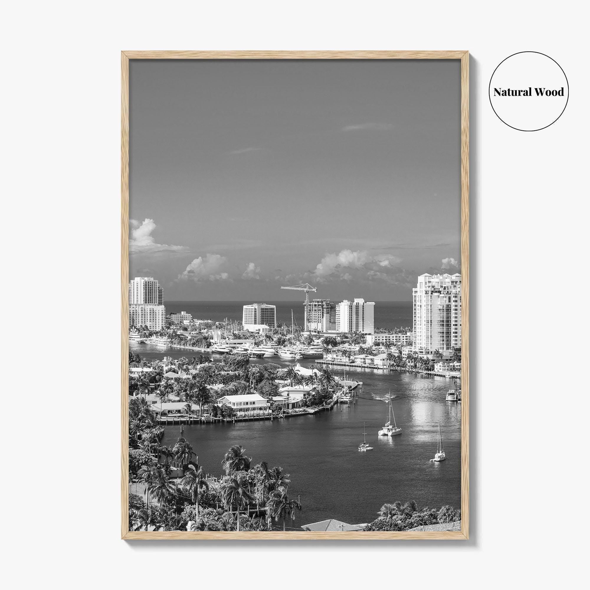 Fort Lauderdale Skyline Black and White Fine Art Photo Print, Florida USA, Wall Poster