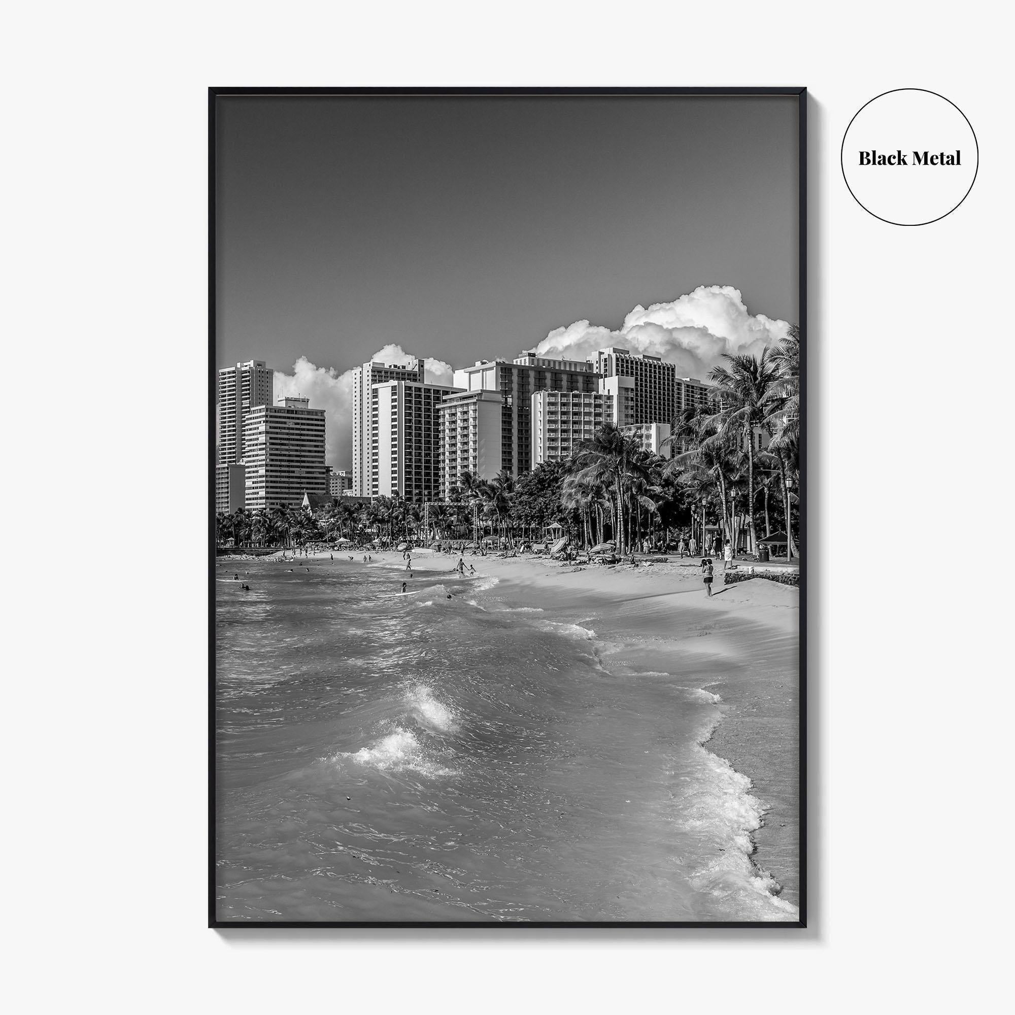 Honolulu Skyline Black and White Fine Art Photo Print, Waikiki Oahu Hawaii Poster