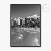 Honolulu Skyline Black and White Fine Art Photo Print, Waikiki Oahu Hawaii Poster