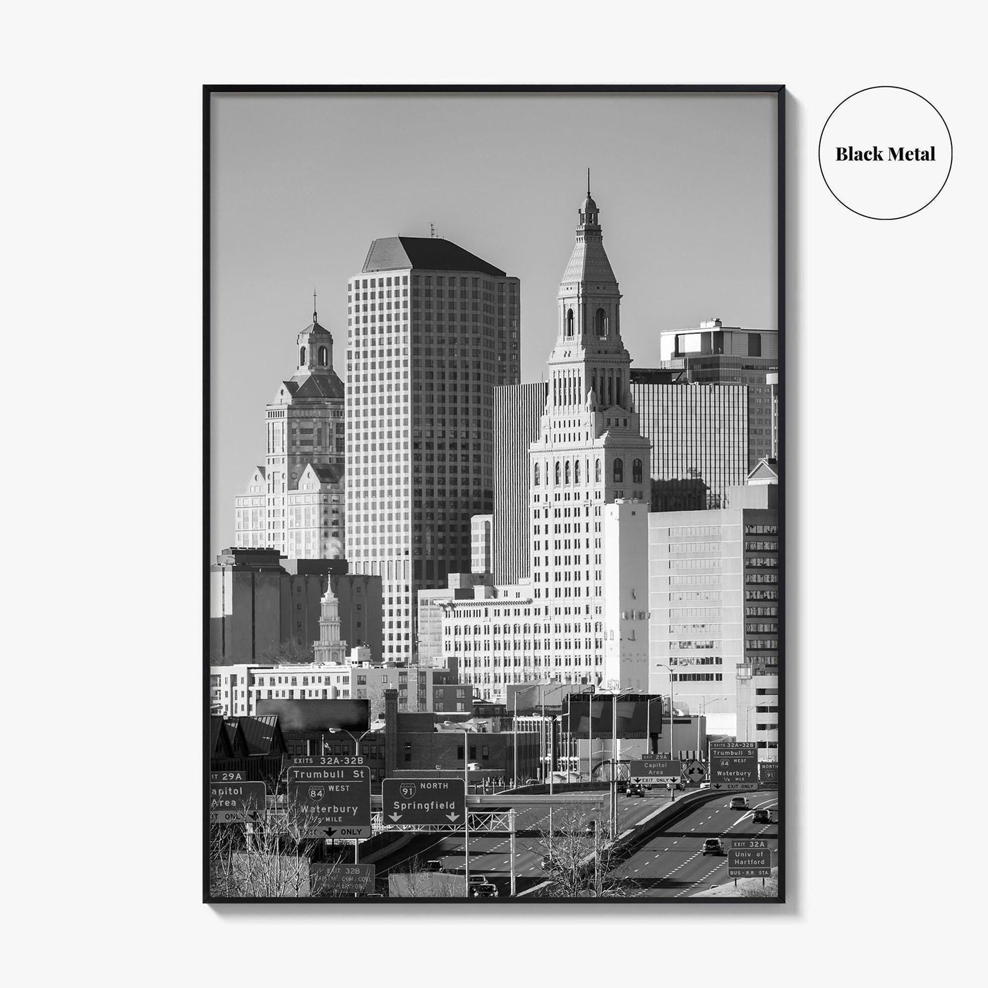 Hartford Skyline Black and White Fine Art Photo Print, Connecticut Poster