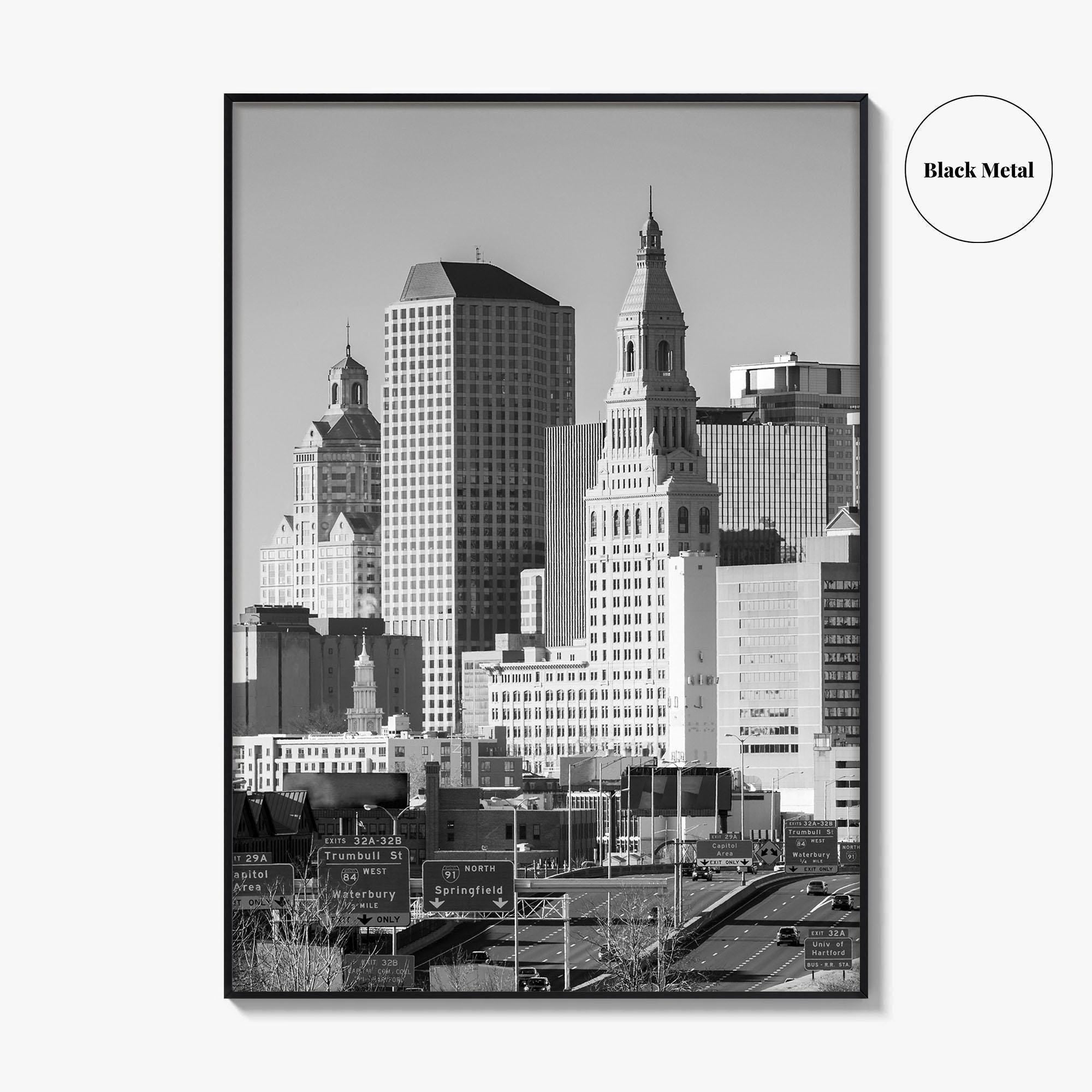 Hartford Skyline Black and White Fine Art Photo Print, Connecticut Poster