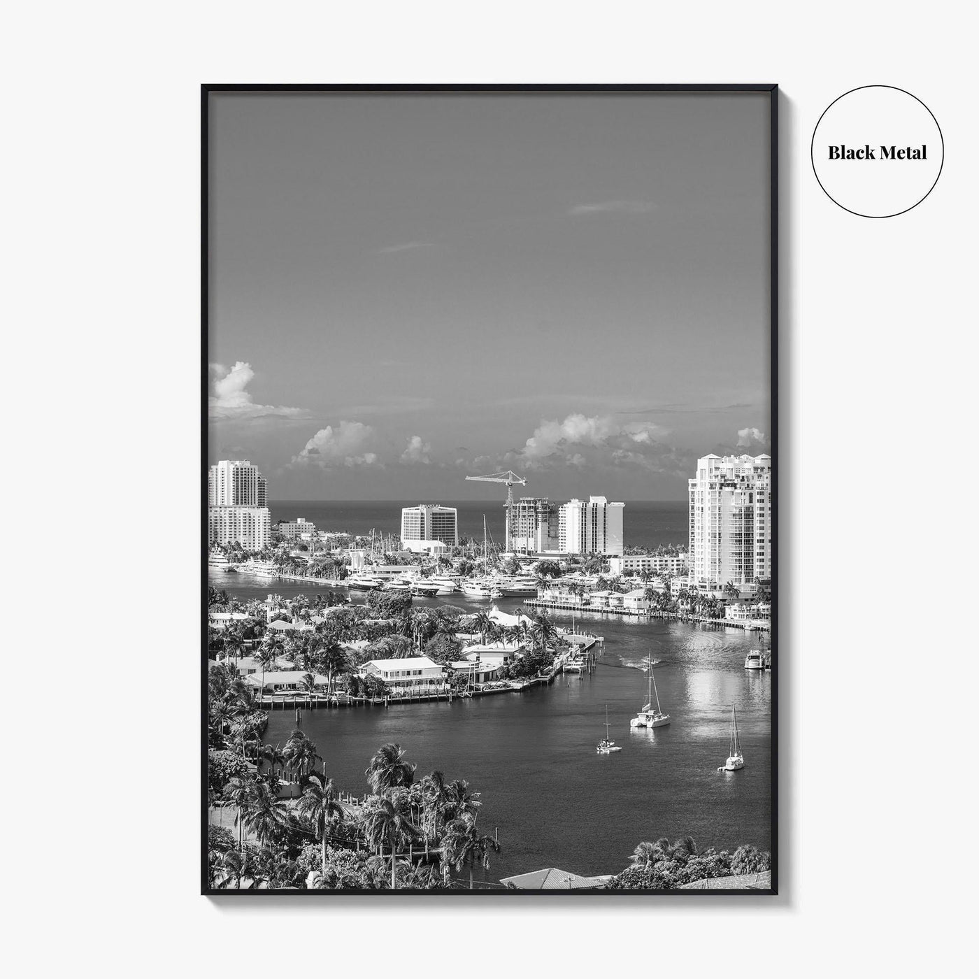 Fort Lauderdale Skyline Black and White Fine Art Photo Print, Florida USA, Wall Poster