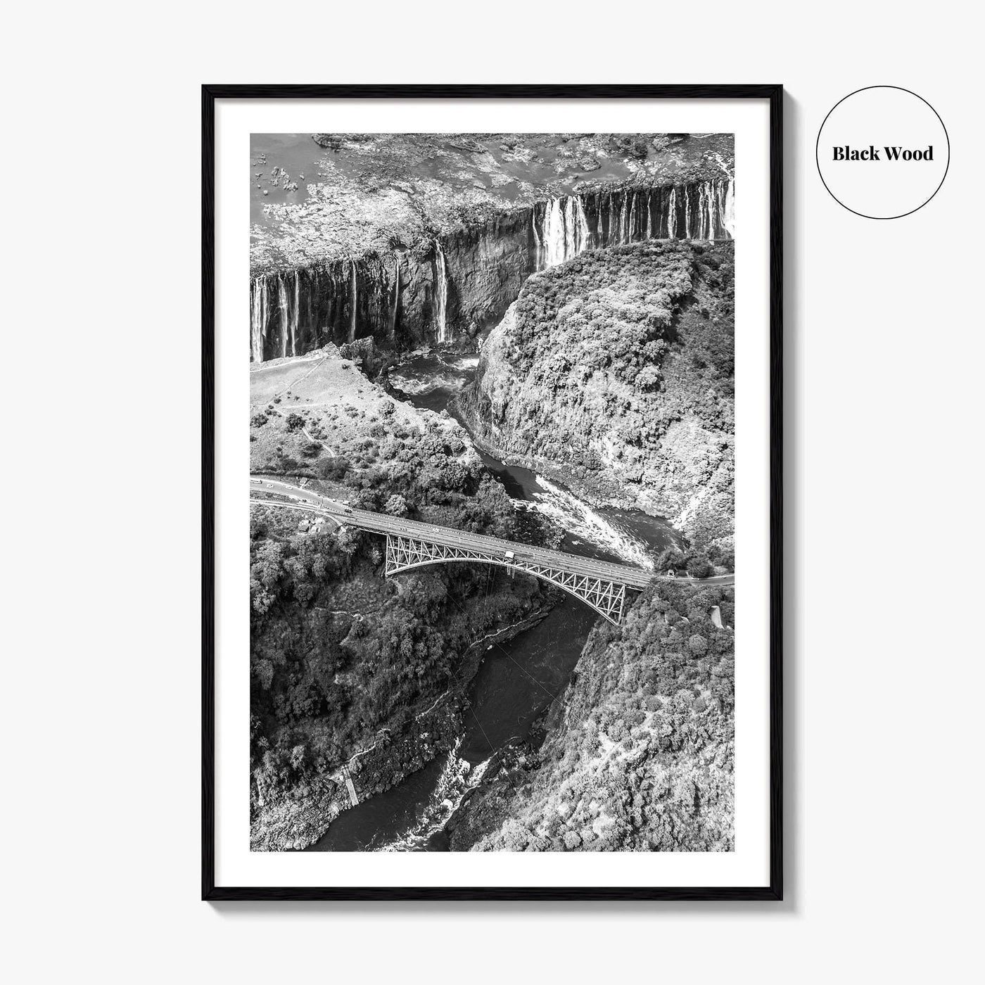 Zambia Black and White Fine Art Photo Print, Victoria Falls Bridge, Zambezi River Poster