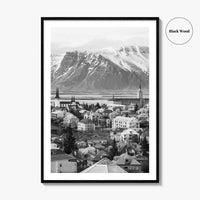 Reykjavik Skyline Black and White Fine Art Photo Print, Iceland Wall Poster, City