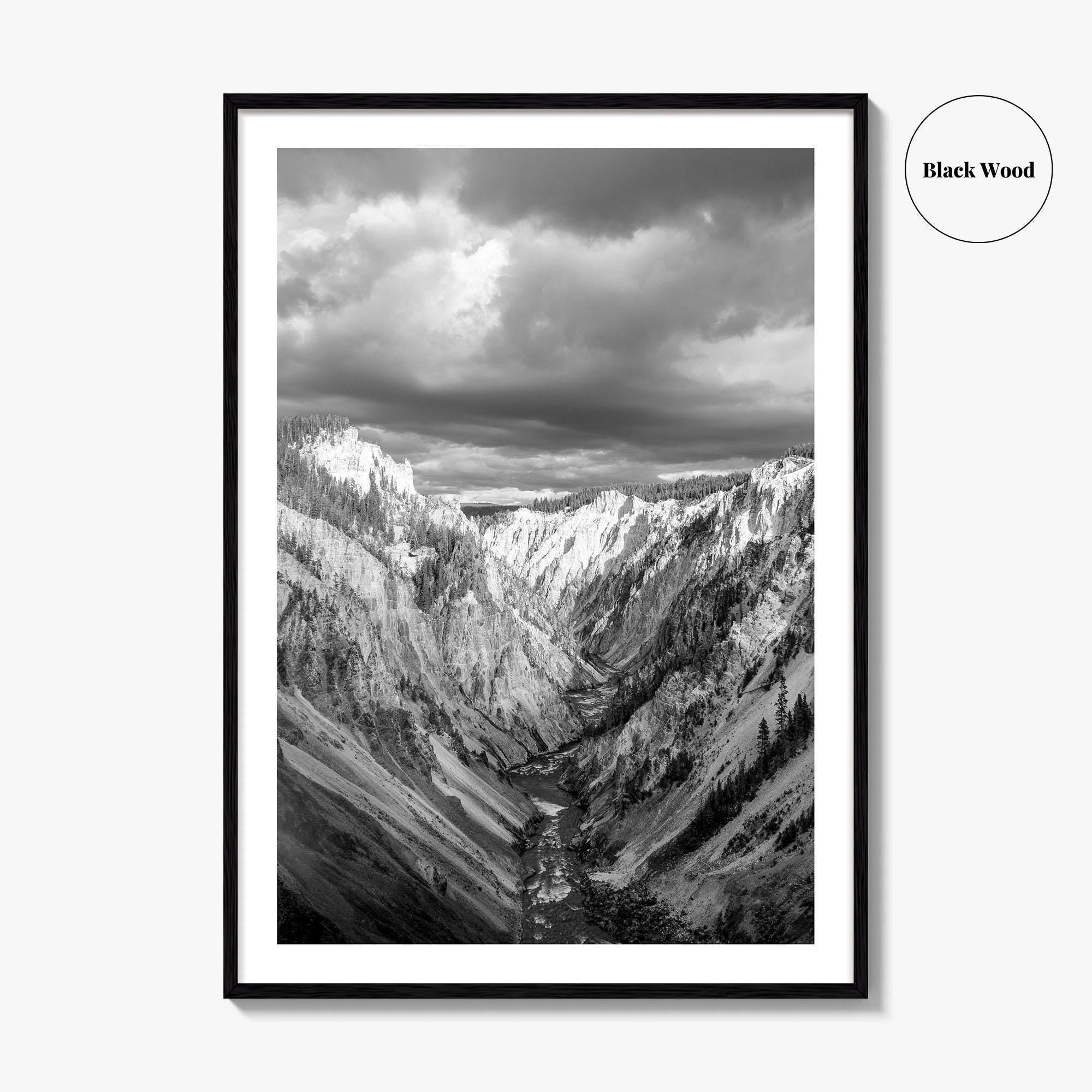 Yellowstone Black and White Fine Art Photo Print, Lower Falls Wyoming Poster