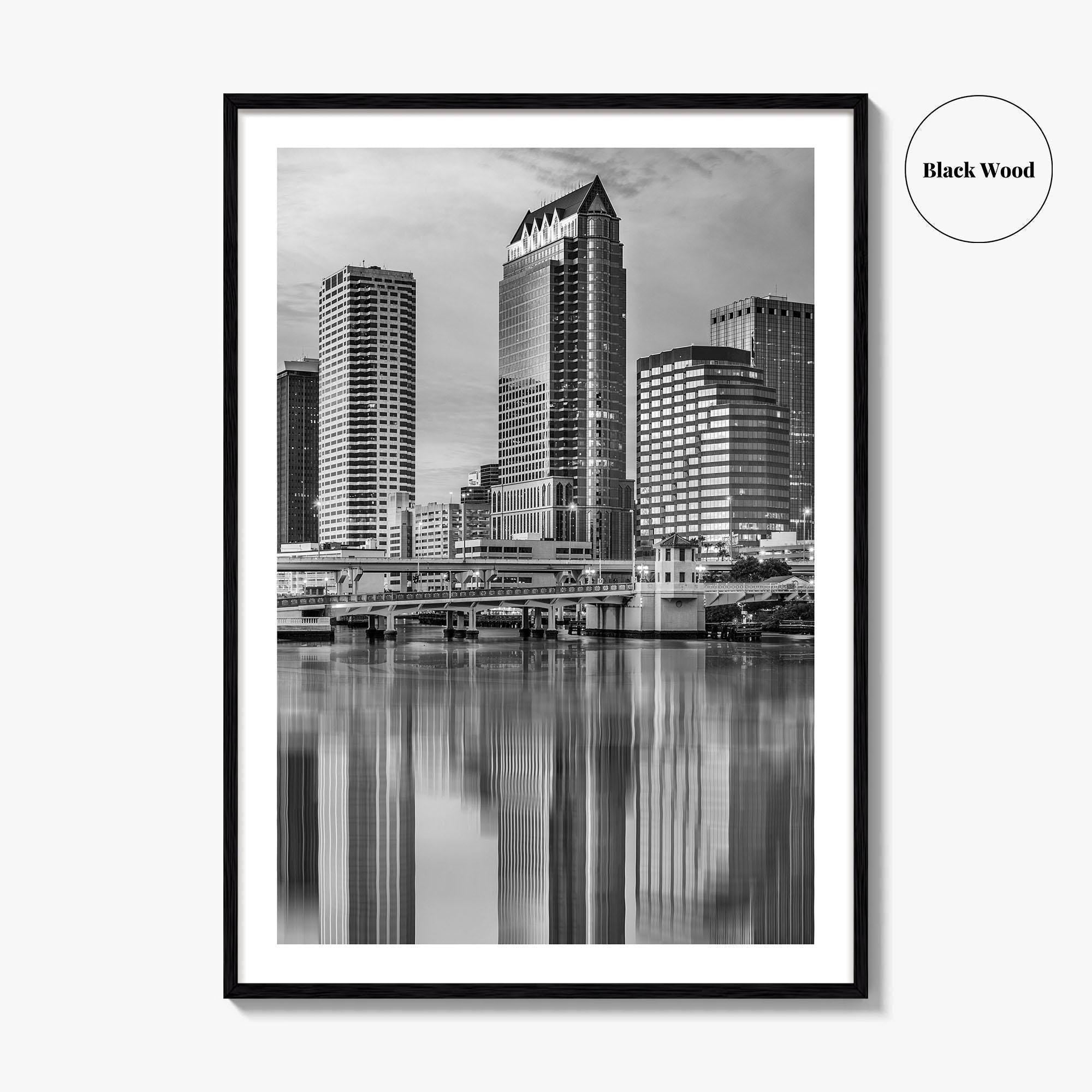 Tampa Skyline Black and White Fine Art Photo Print, Florida Downtown, USA Wall Poster