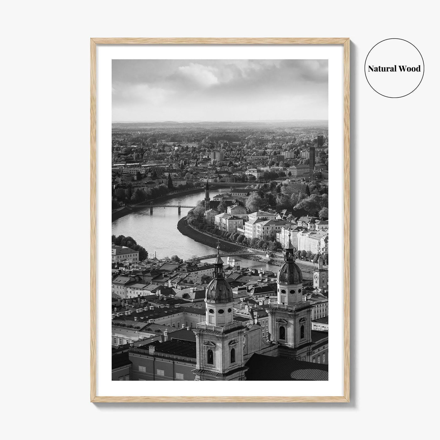 Salzburg Black and White Fine Art Photo Print, Salzach River Austria Poster, Salzburger Land