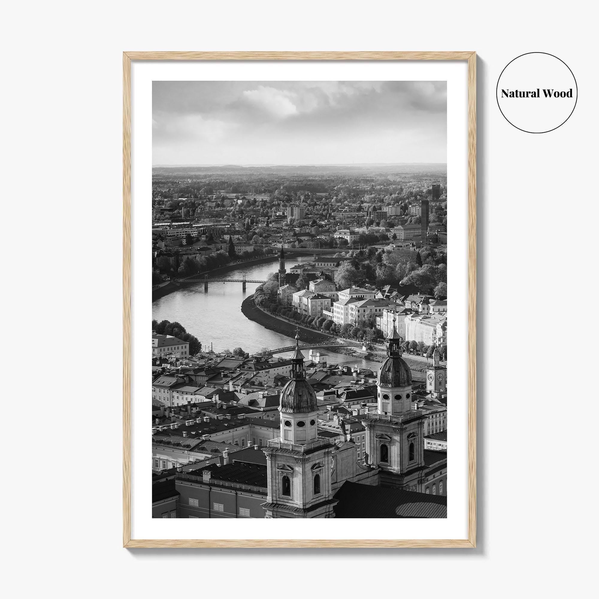 Salzburg Black and White Fine Art Photo Print, Salzach River Austria Poster, Salzburger Land