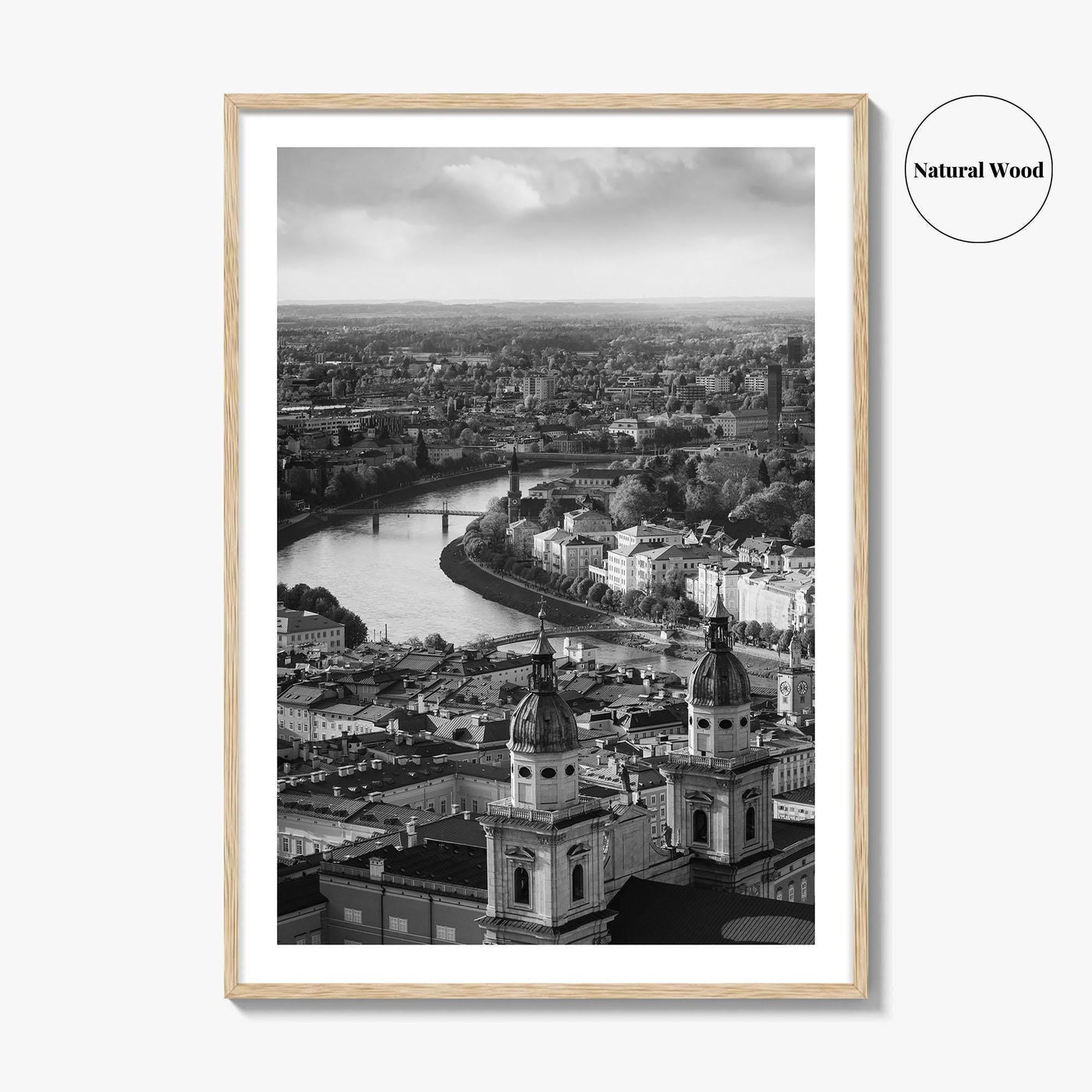 Salzburg Black and White Fine Art Photo Print, Salzach River Austria Poster, Salzburger Land