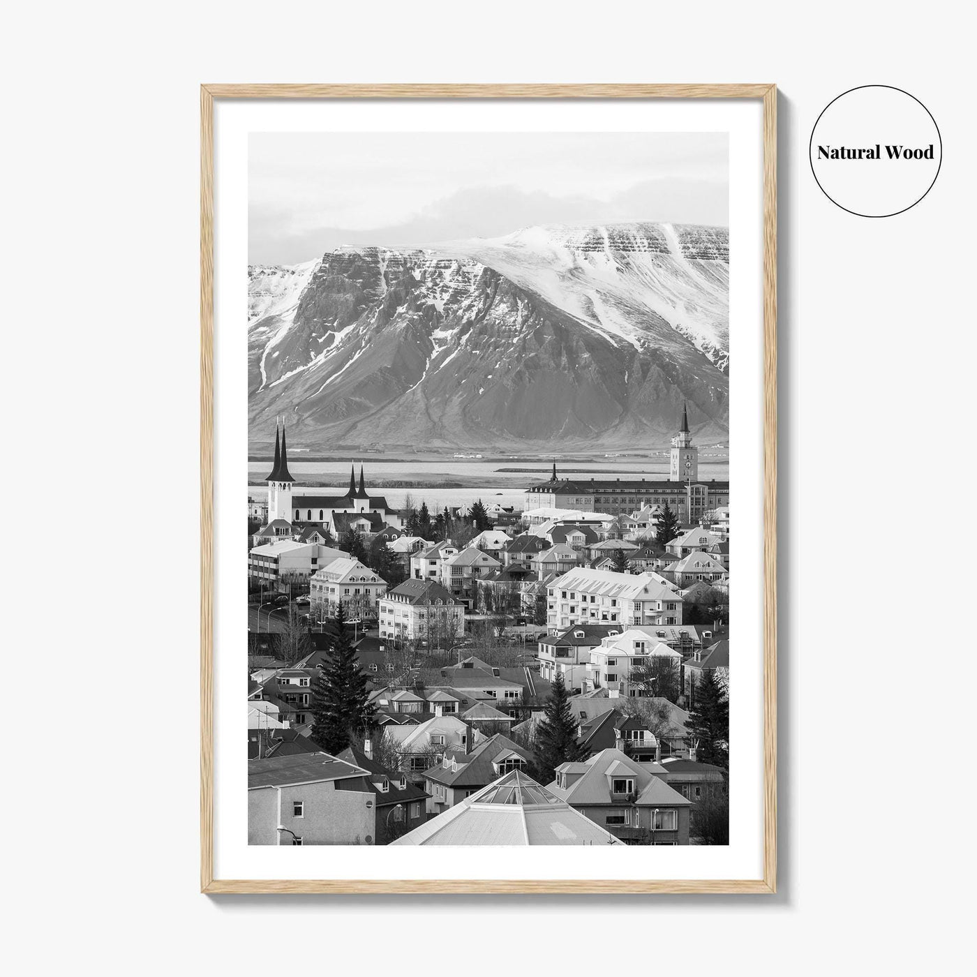 Reykjavik Skyline Black and White Fine Art Photo Print, Iceland Wall Poster, City