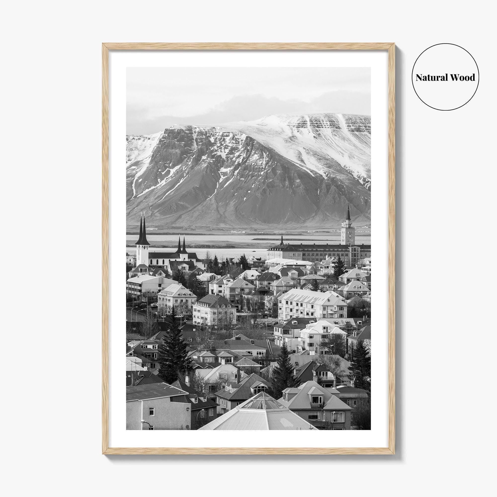 Reykjavik Skyline Black and White Fine Art Photo Print, Iceland Wall Poster, City