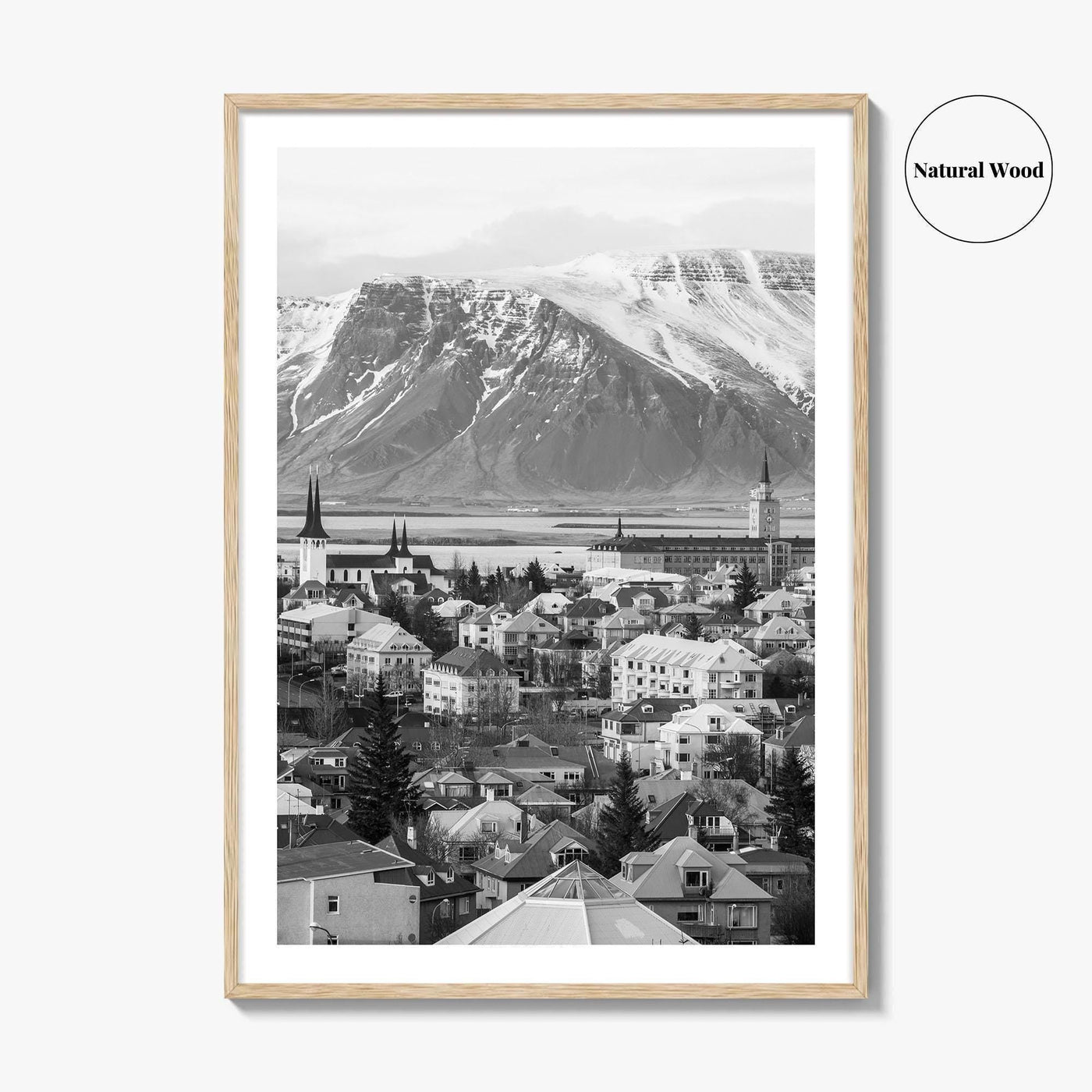 Reykjavik Skyline Black and White Fine Art Photo Print, Iceland Wall Poster, City
