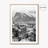 Reykjavik Skyline Black and White Fine Art Photo Print, Iceland Wall Poster, City