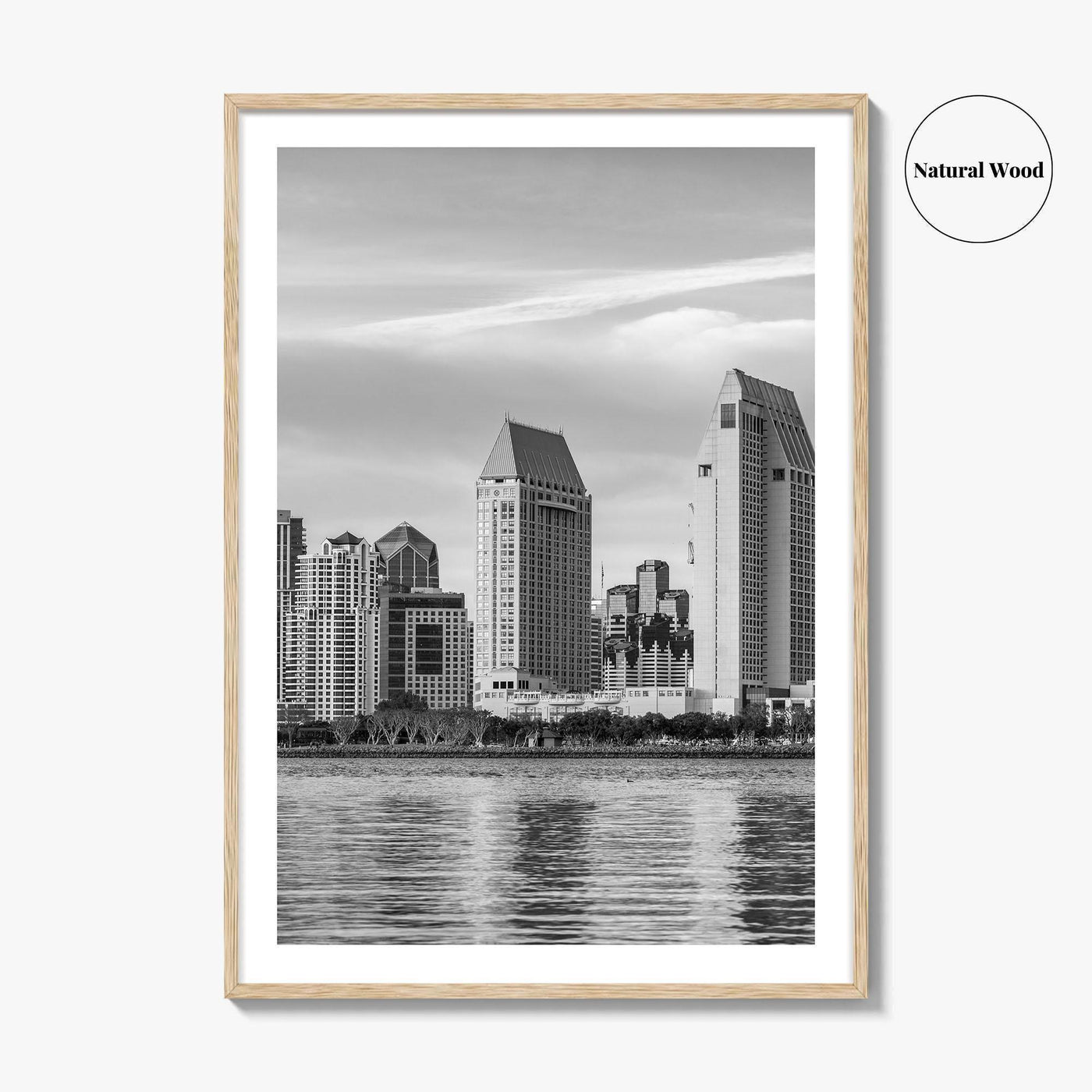 San Diego Skyline Black and White Fine Art Photo Print, Downtown Embarcadero California Poster