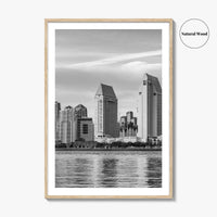 San Diego Skyline Black and White Fine Art Photo Print, Downtown Embarcadero California Poster