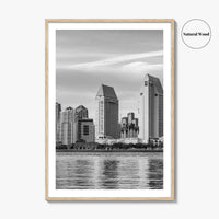 San Diego Skyline Black and White Fine Art Photo Print, Downtown Embarcadero California Poster