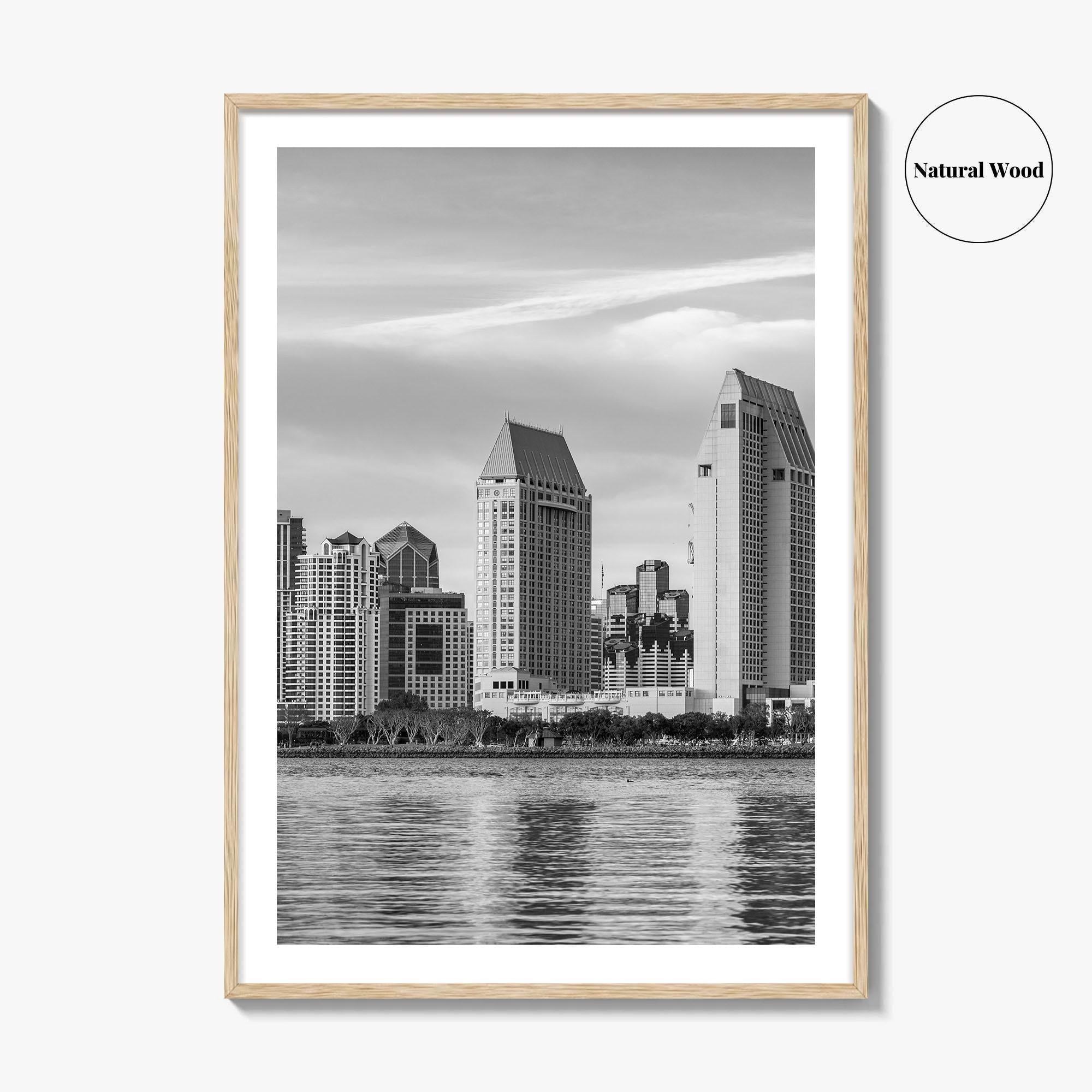 San Diego Skyline Black and White Fine Art Photo Print, Downtown Embarcadero California Poster