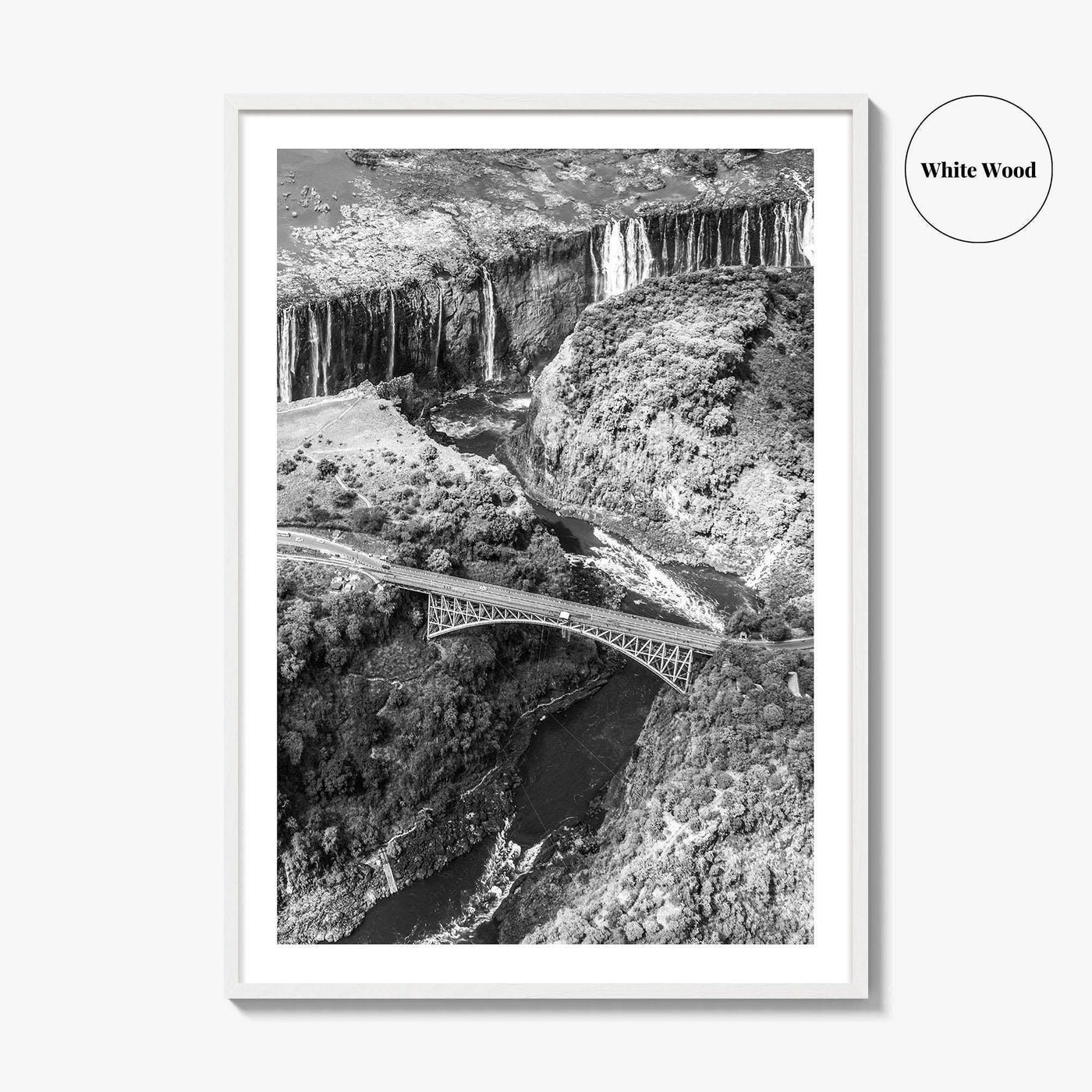 Zambia Black and White Fine Art Photo Print, Victoria Falls Bridge, Zambezi River Poster
