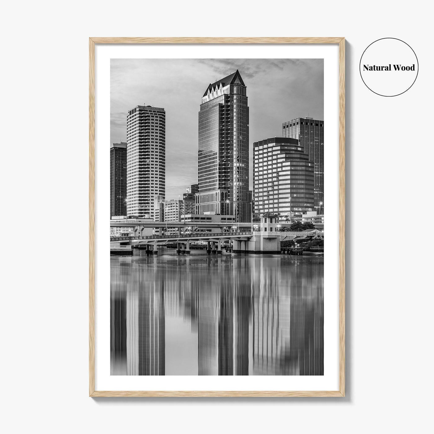 Tampa Skyline Black and White Fine Art Photo Print, Florida Downtown, USA Wall Poster