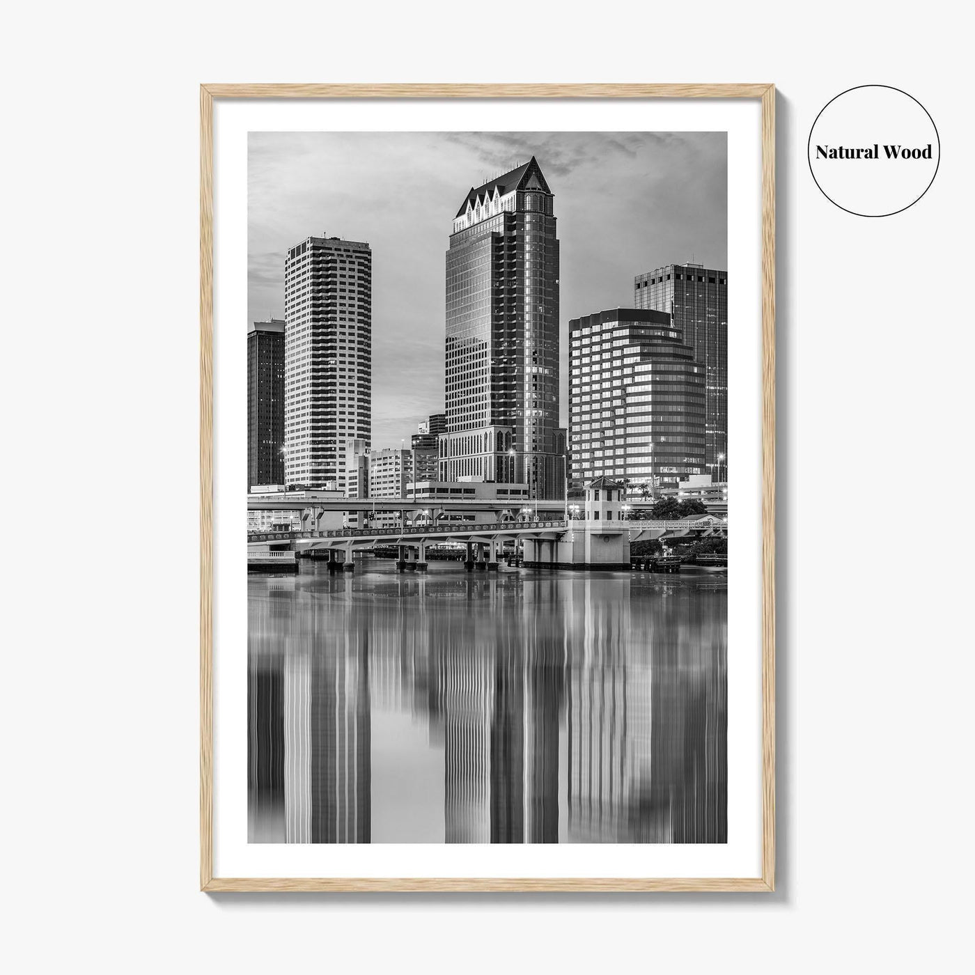 Tampa Skyline Black and White Fine Art Photo Print, Florida Downtown, USA Wall Poster