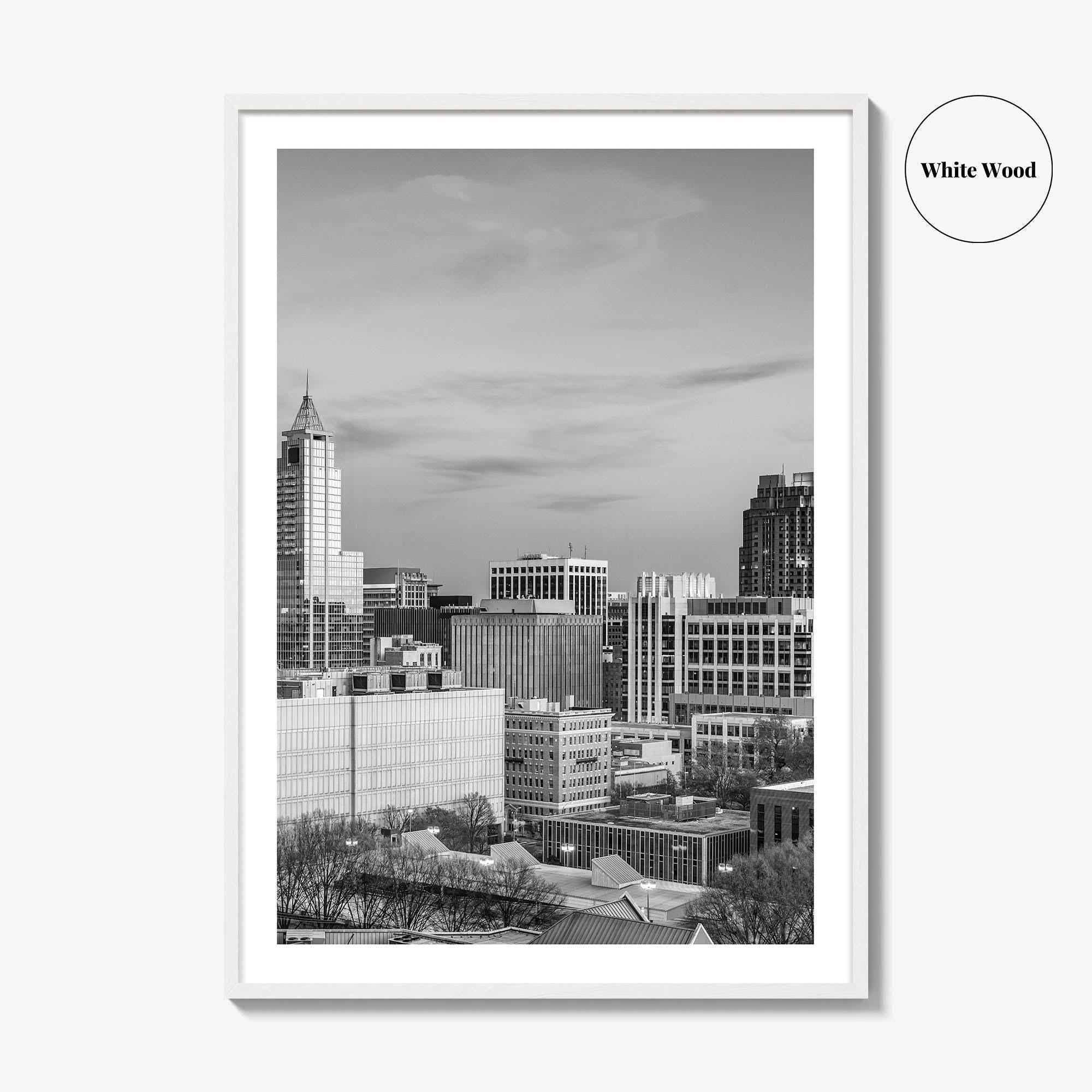 Raleigh Skyline Black and White Fine Art Photo Print, North Carolina Downtown, USA Poster