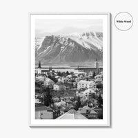 Reykjavik Skyline Black and White Fine Art Photo Print, Iceland Wall Poster, City