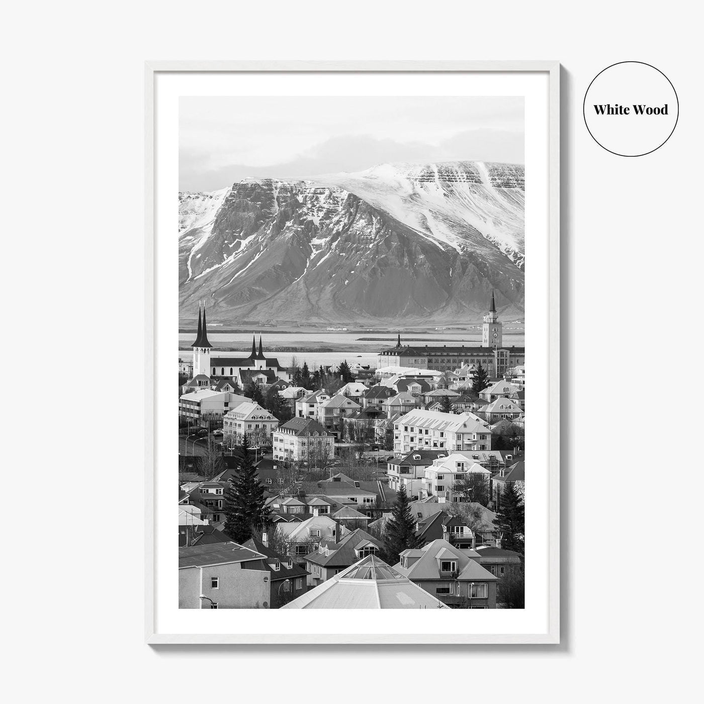 Reykjavik Skyline Black and White Fine Art Photo Print, Iceland Wall Poster, City