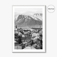 Reykjavik Skyline Black and White Fine Art Photo Print, Iceland Wall Poster, City