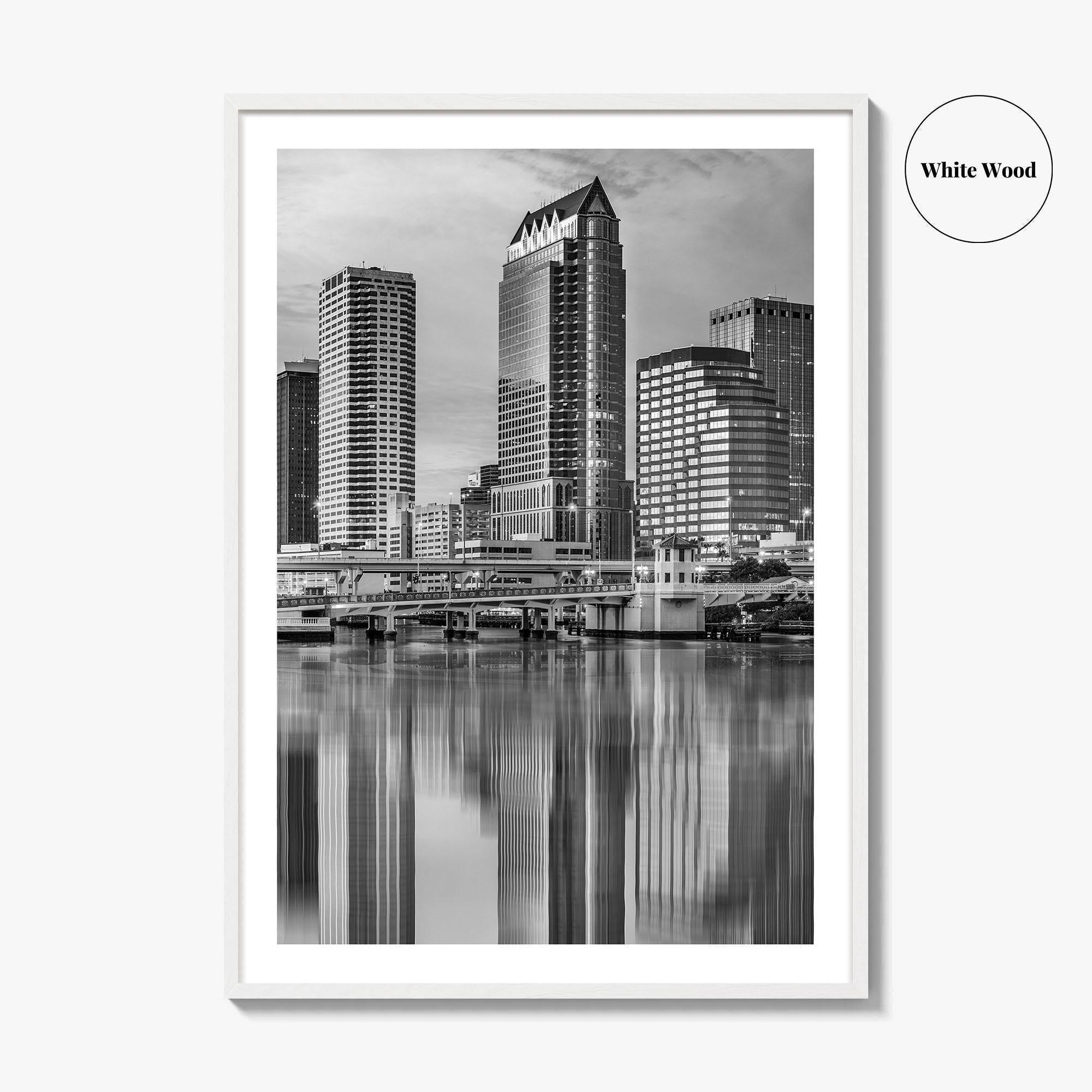 Tampa Skyline Black and White Fine Art Photo Print, Florida Downtown, USA Wall Poster