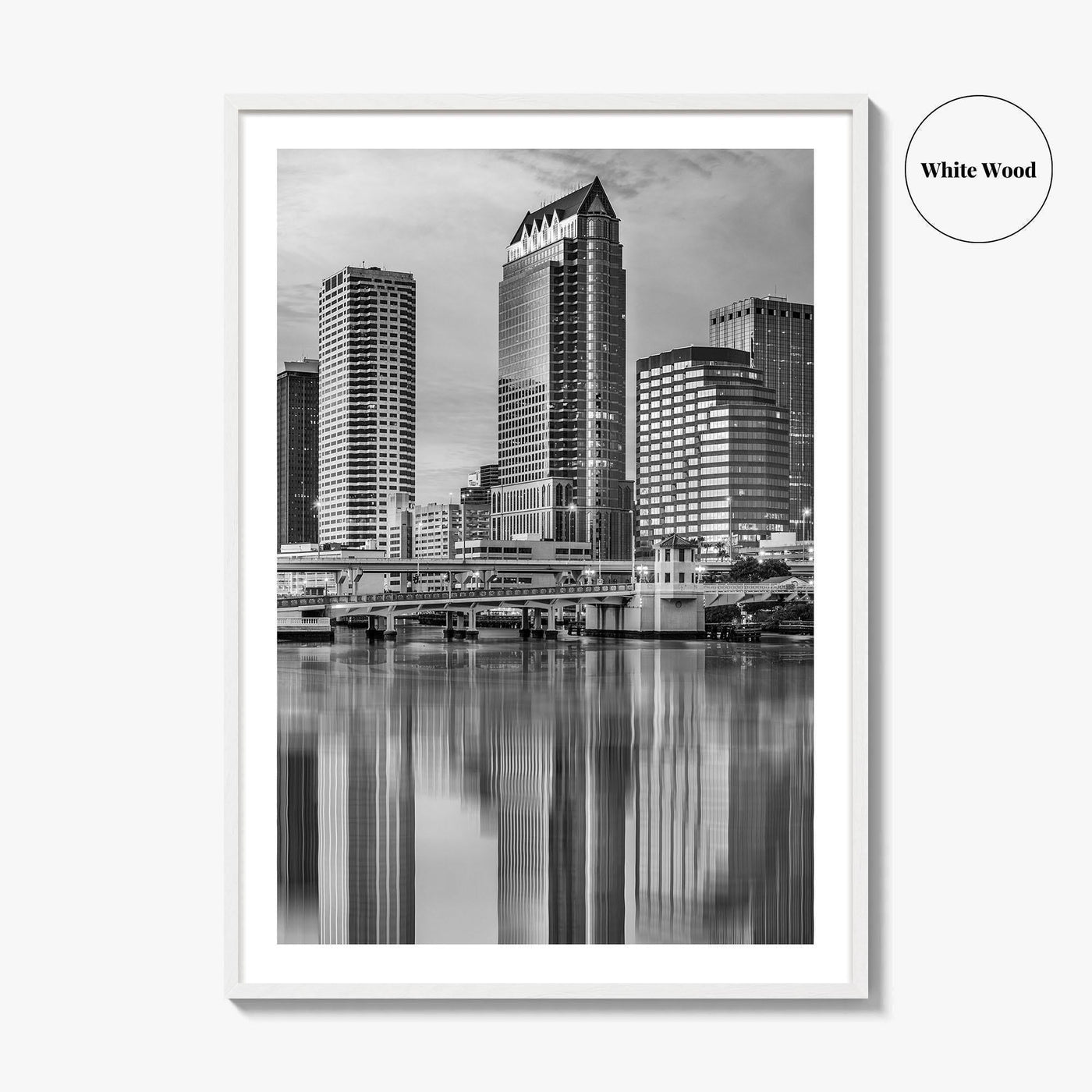 Tampa Skyline Black and White Fine Art Photo Print, Florida Downtown, USA Wall Poster