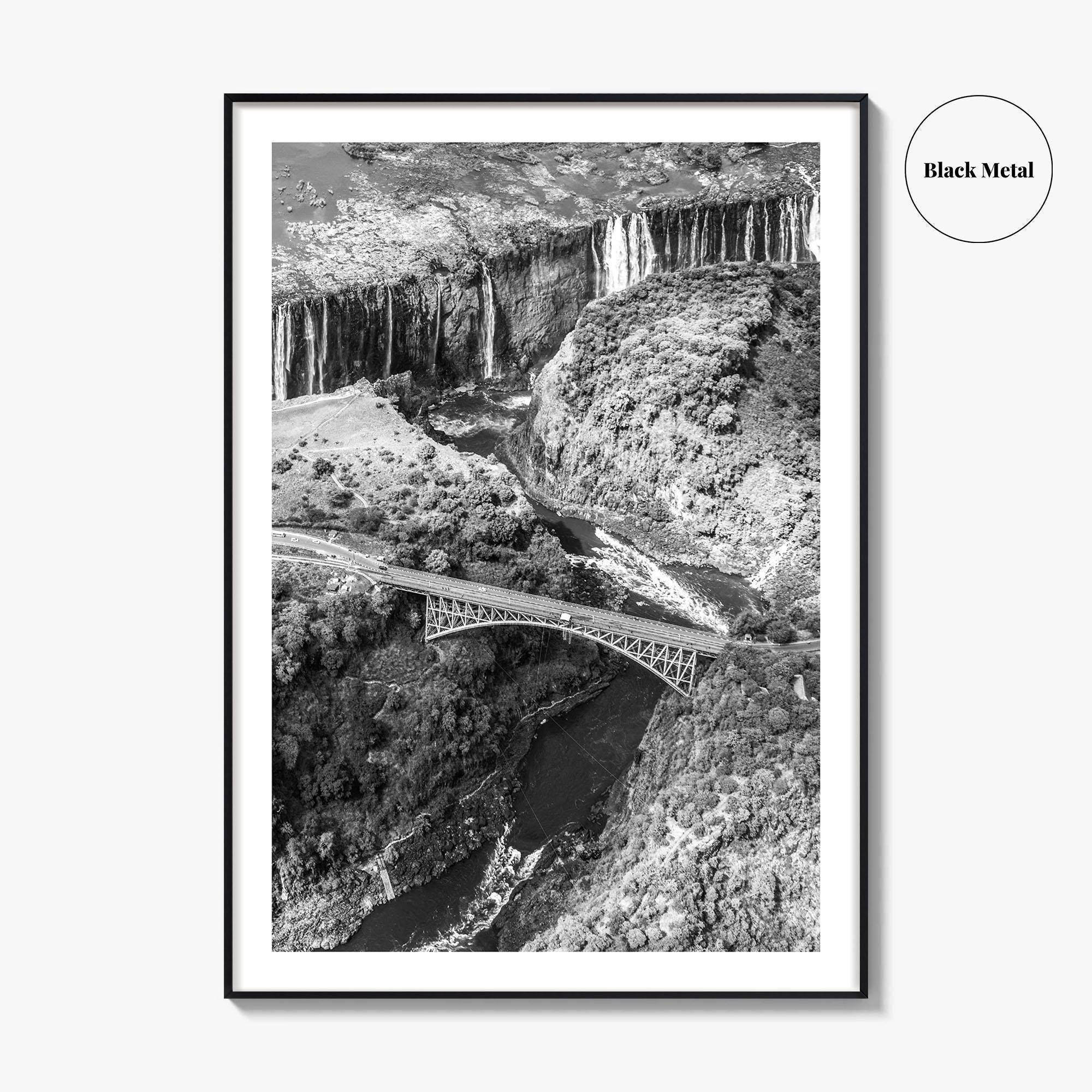 Zambia Black and White Fine Art Photo Print, Victoria Falls Bridge, Zambezi River Poster