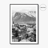 Reykjavik Skyline Black and White Fine Art Photo Print, Iceland Wall Poster, City