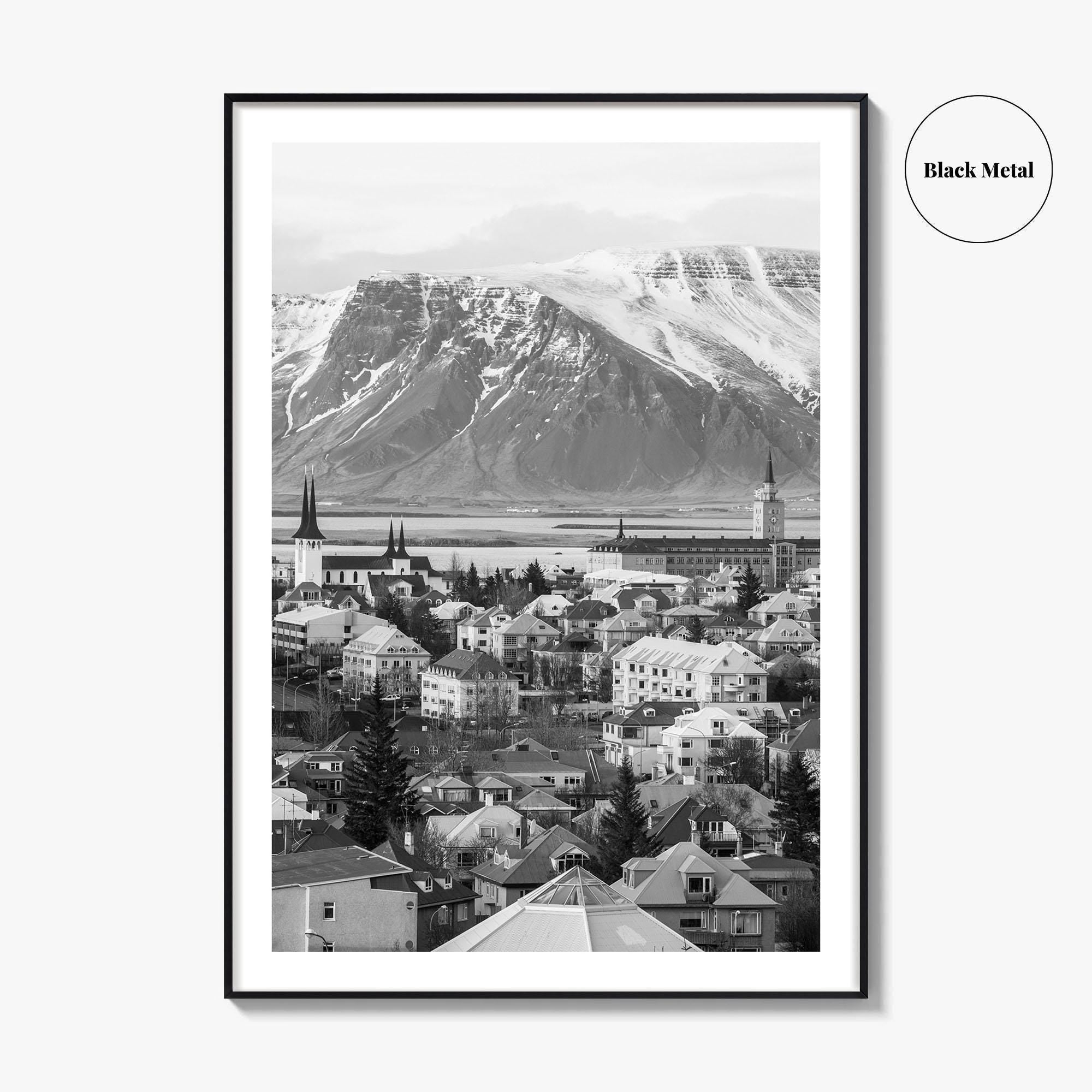 Reykjavik Skyline Black and White Fine Art Photo Print, Iceland Wall Poster, City