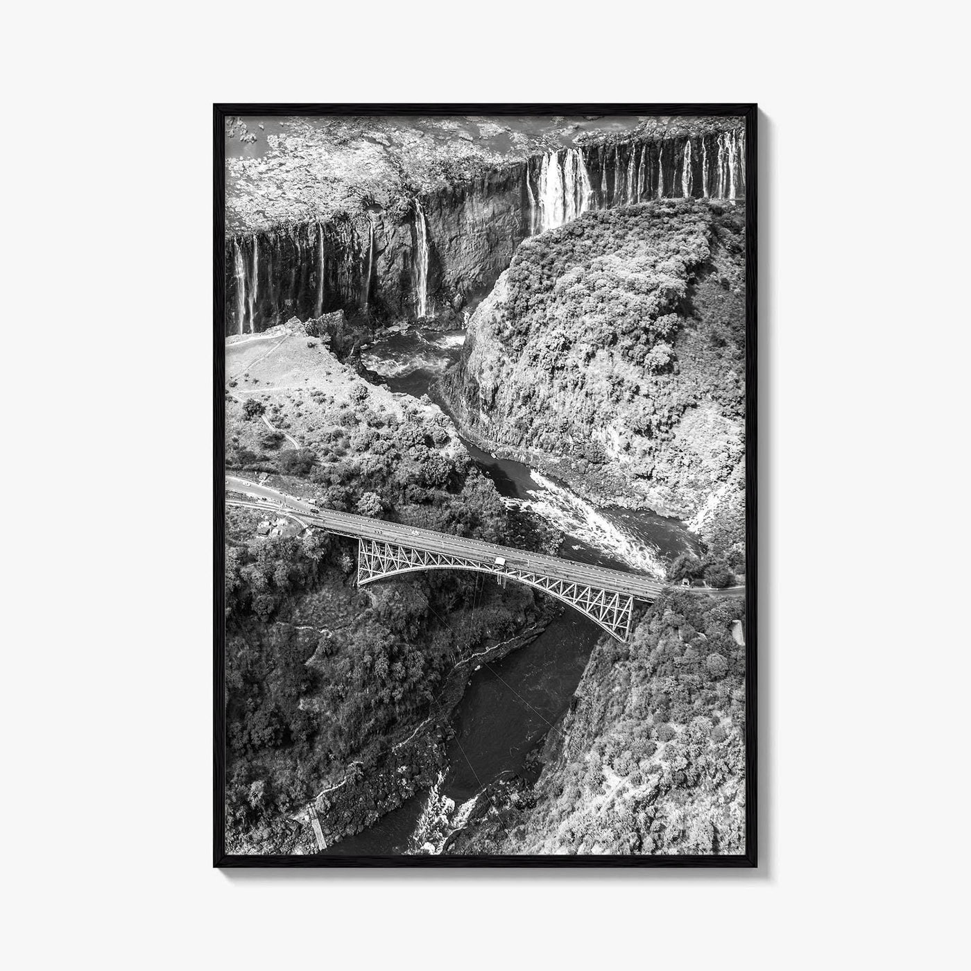 Zambia Black and White Fine Art Photo Print, Victoria Falls Bridge, Zambezi River Poster