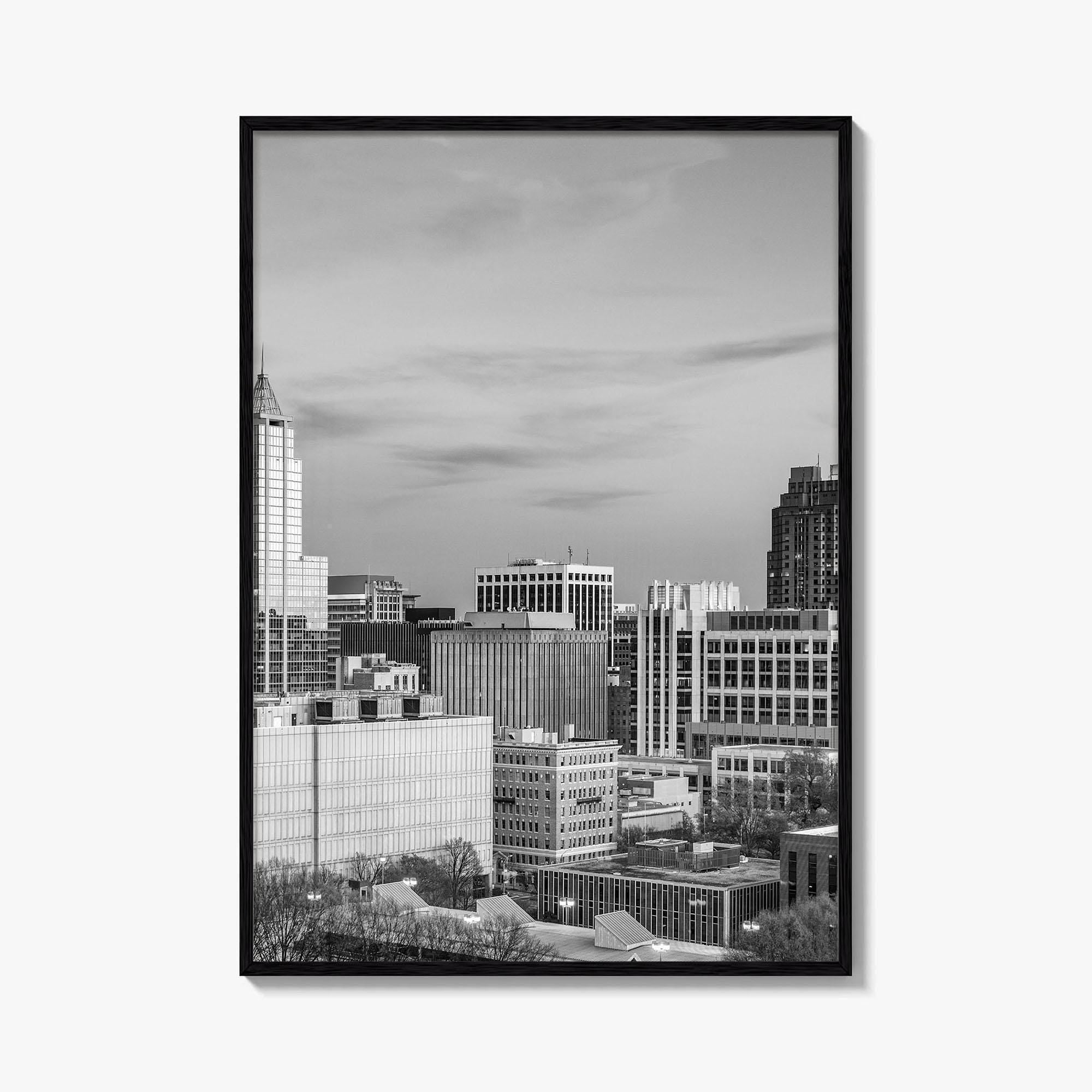 Raleigh Skyline Black and White Fine Art Photo Print, North Carolina Downtown, USA Poster