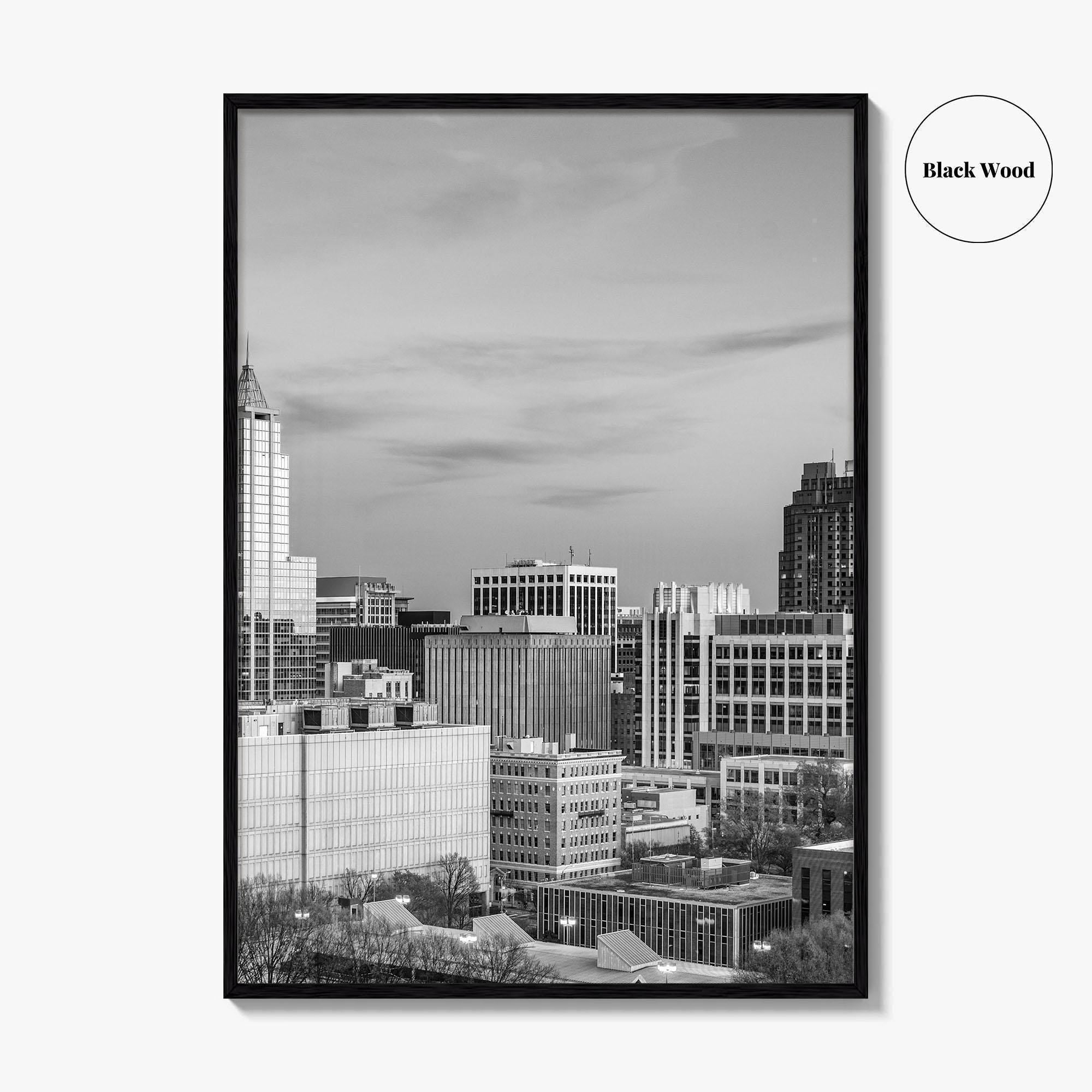 Raleigh Skyline Black and White Fine Art Photo Print, North Carolina Downtown, USA Poster