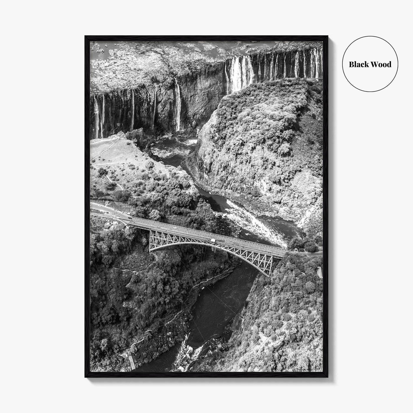 Zambia Black and White Fine Art Photo Print, Victoria Falls Bridge, Zambezi River Poster