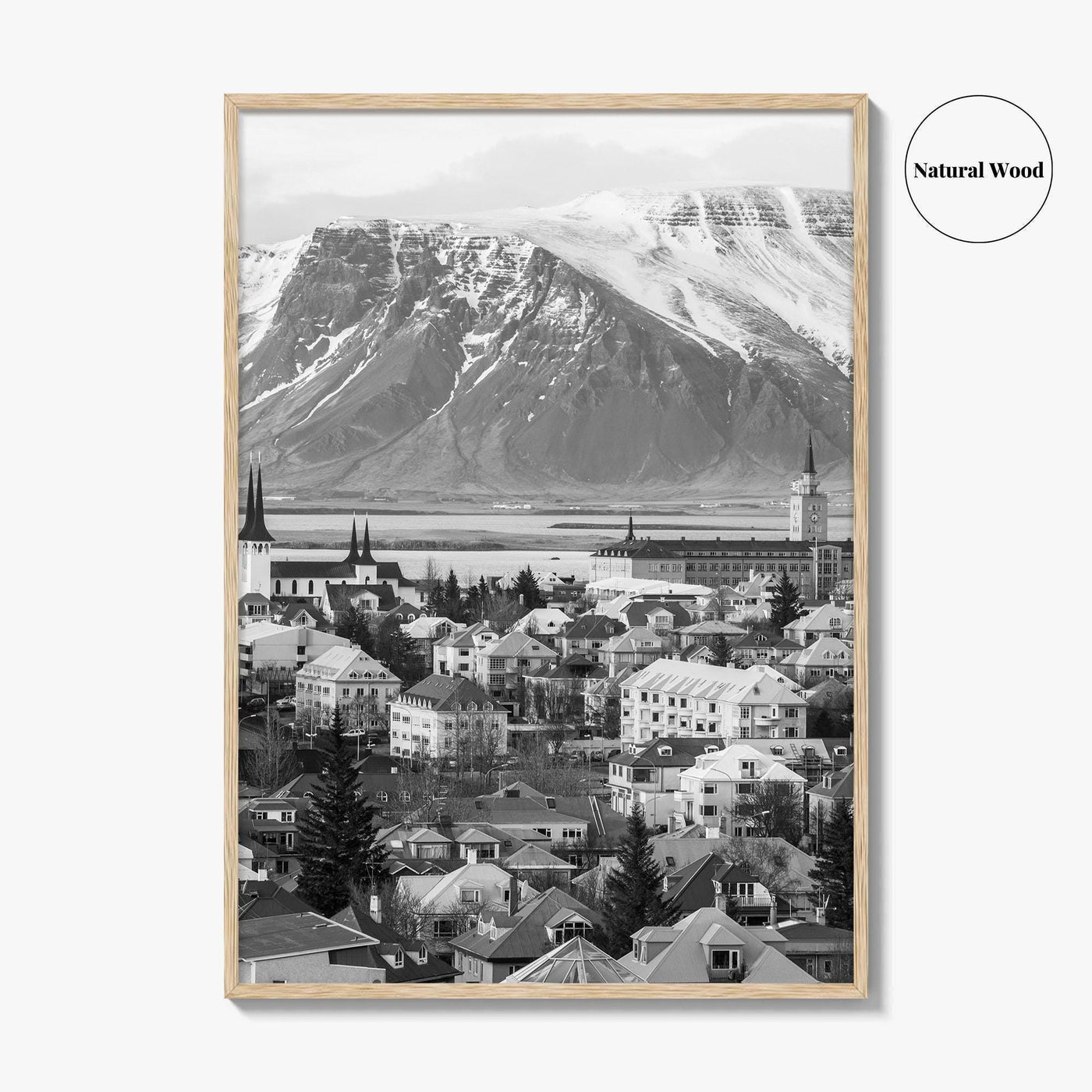 Reykjavik Skyline Black and White Fine Art Photo Print, Iceland Wall Poster, City