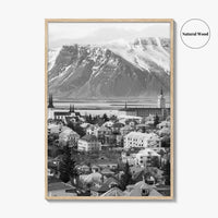 Reykjavik Skyline Black and White Fine Art Photo Print, Iceland Wall Poster, City
