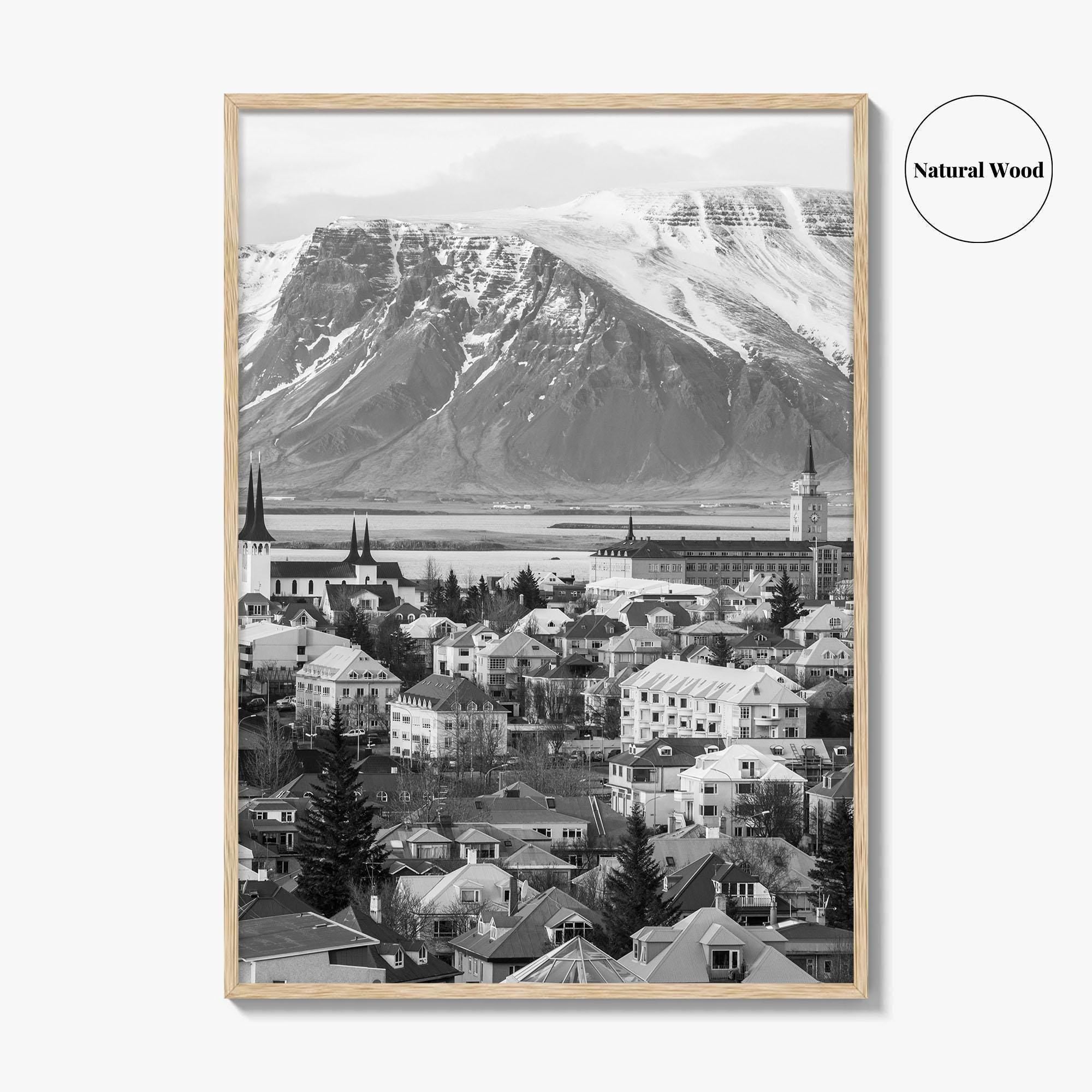 Reykjavik Skyline Black and White Fine Art Photo Print, Iceland Wall Poster, City